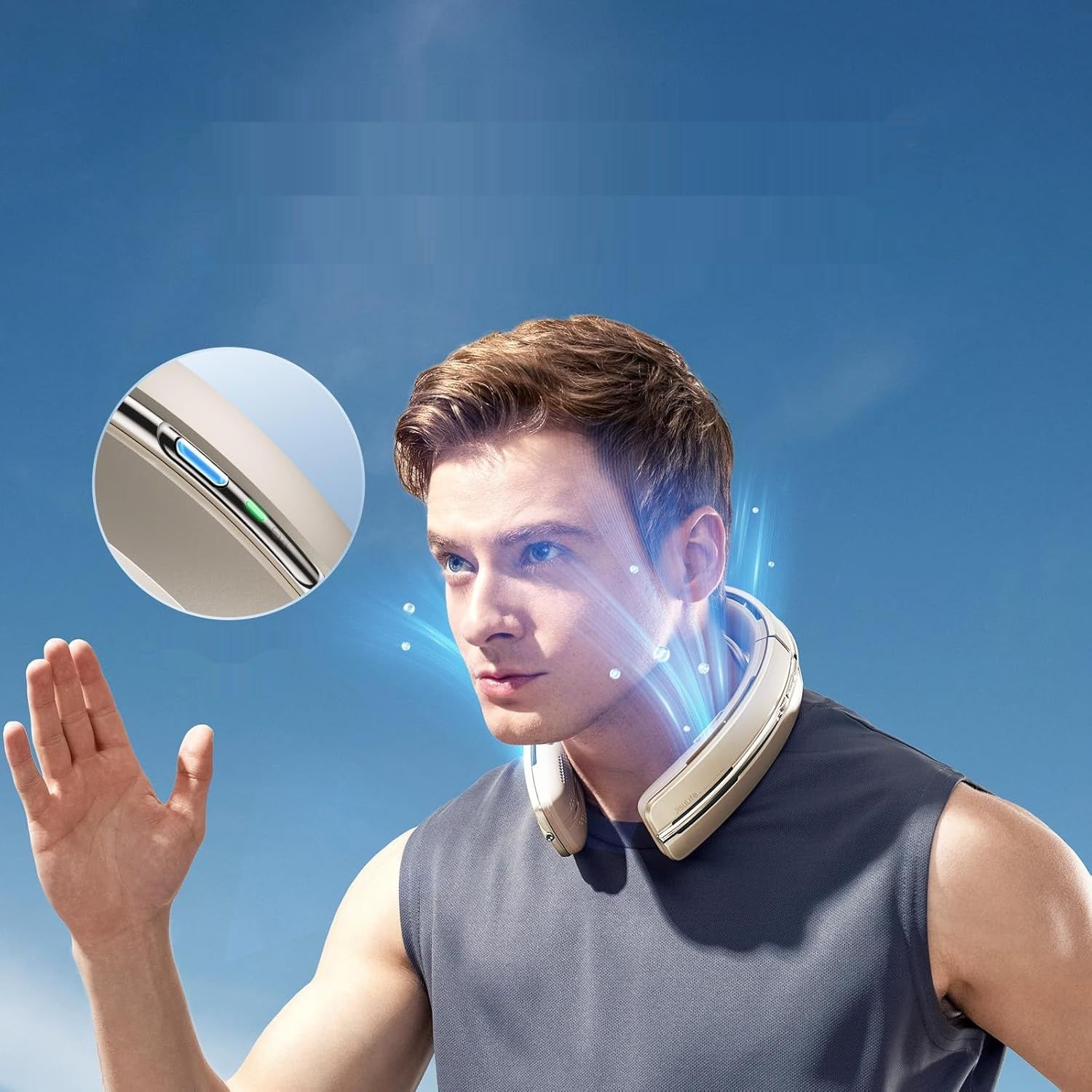 JISULIFE Przenośny Wentylator na Szyję, 5800 mAh, 100 prędkości, LED, Złoto