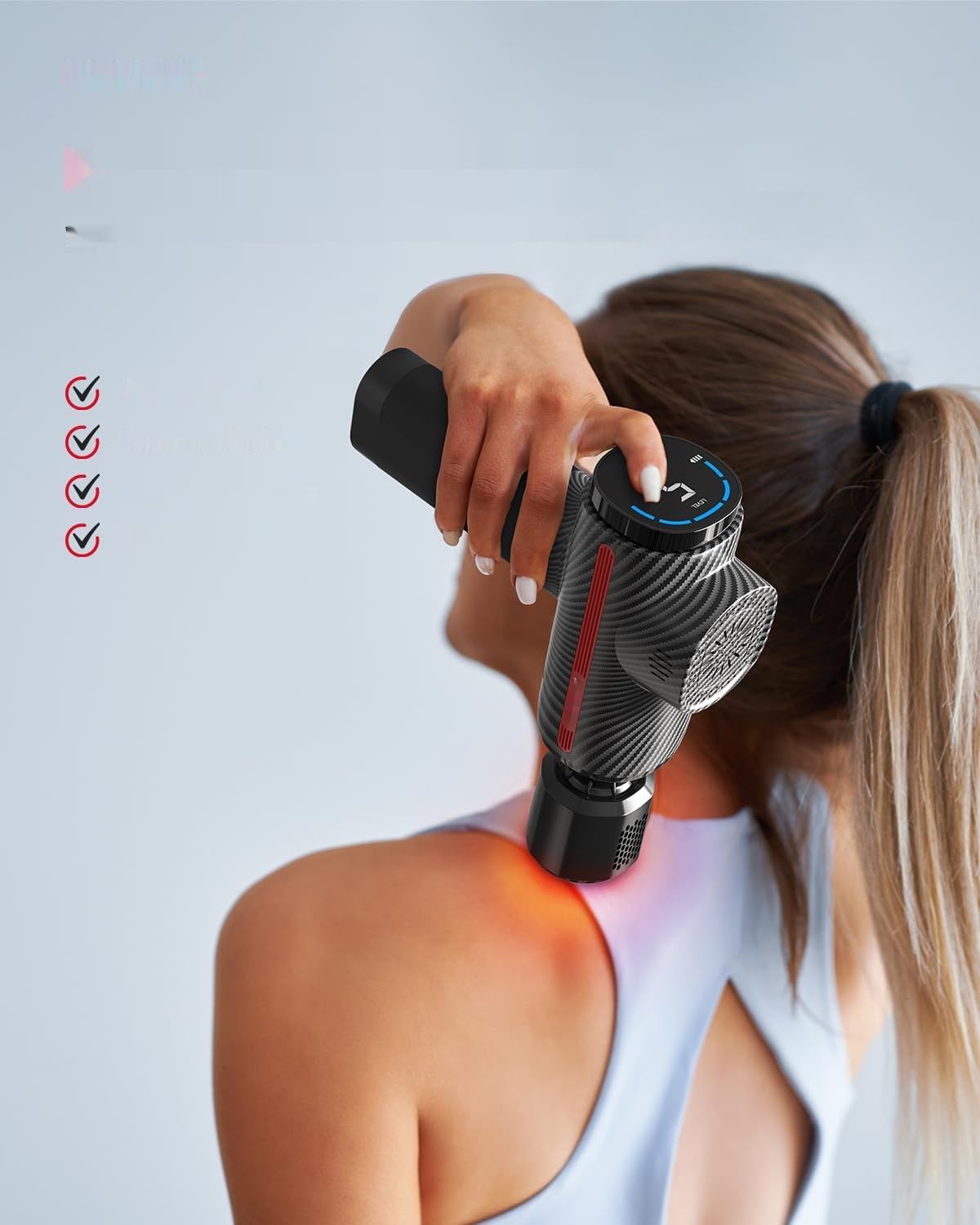 FITINDEX Pistolet do Masażu z Ciepłem i Zimnem, 5 głowic, LED, szybkie ładowanie.