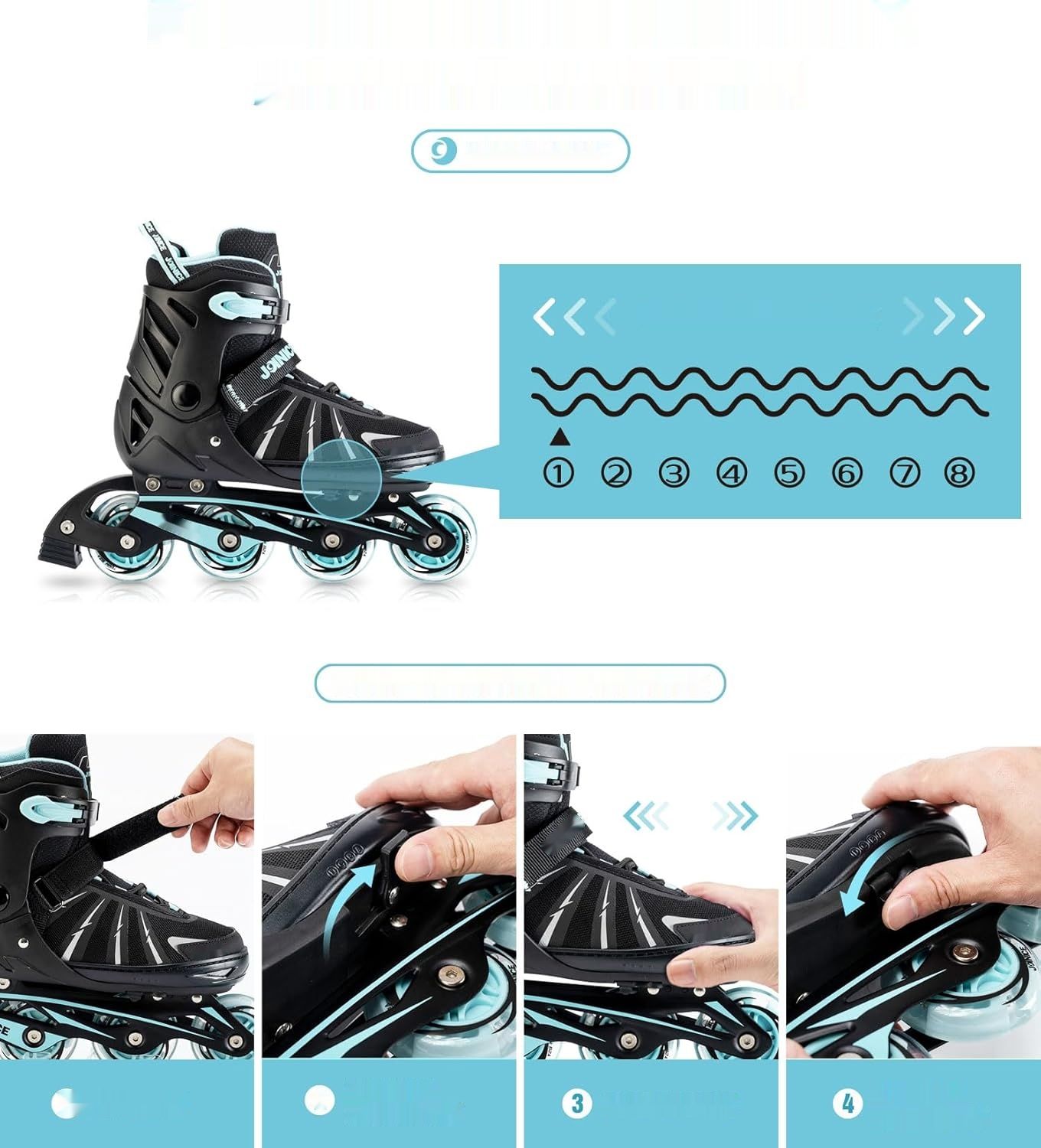 Profesjonalne Rolki Inline, NiceFit, Oddychająca Siatka, Świecące Koła