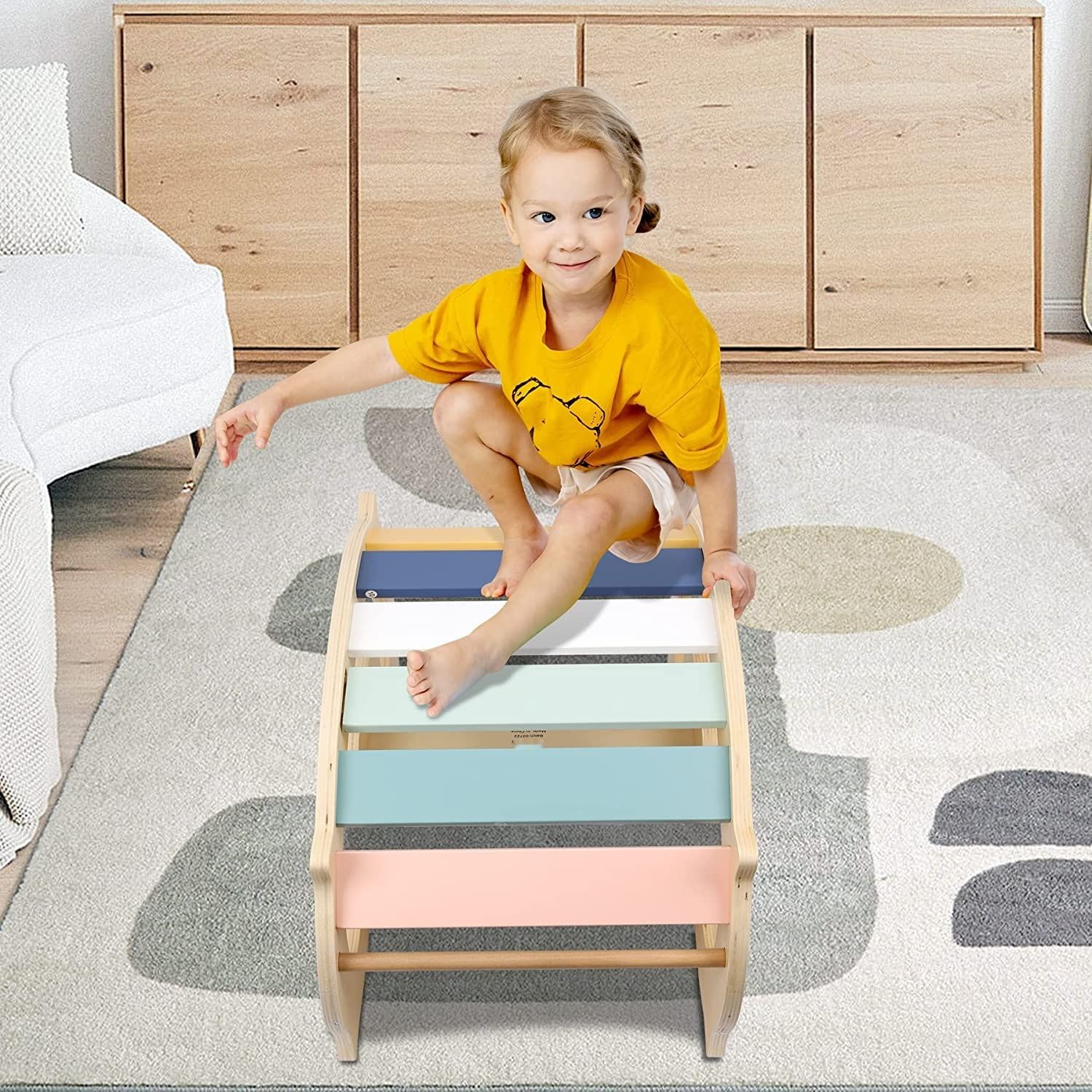 Labebe Montessori Wspinający się Łuk i Trójkąt Macaroon, Drewniany Bujak od 1 roku.