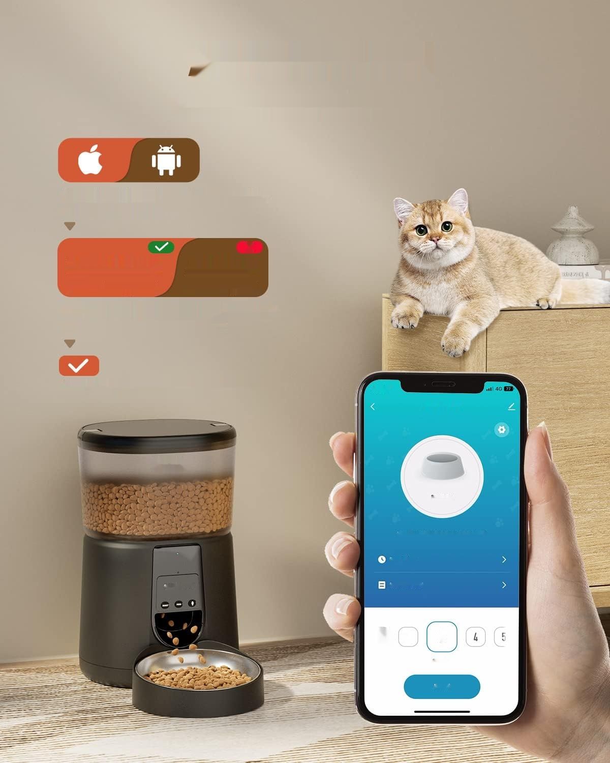 PUPPY KITTY Karmnik WiFi do Suchej Karmy ze Stalową Miską, Sterowanie Aplikacją