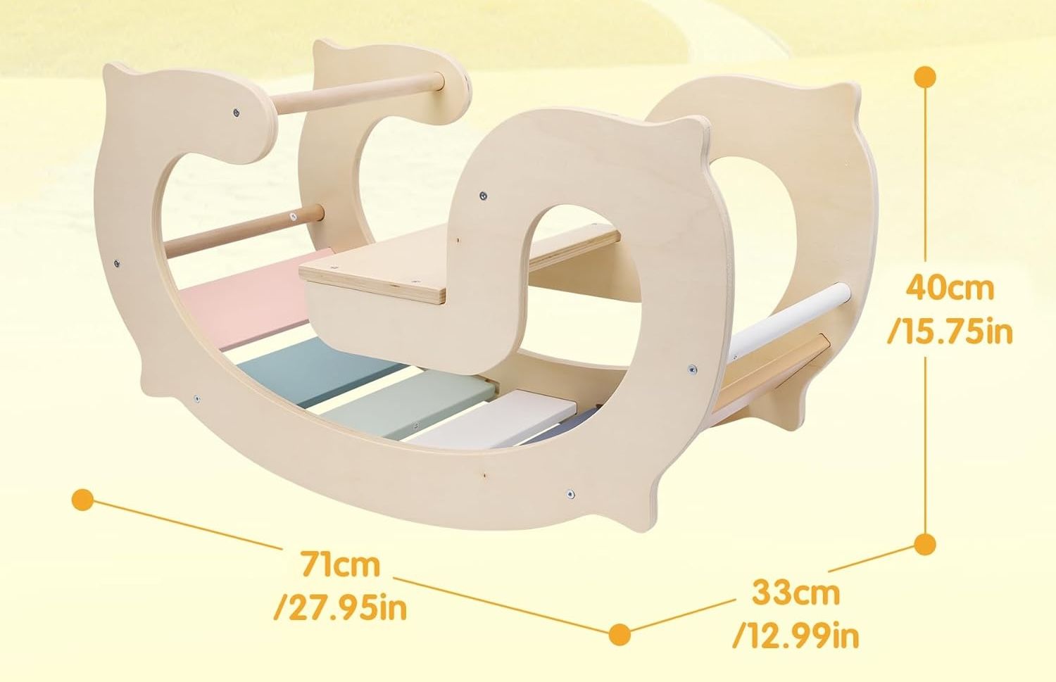 Labebe Montessori Wspinający się Łuk i Trójkąt Macaroon, Drewniany Bujak od 1 roku.