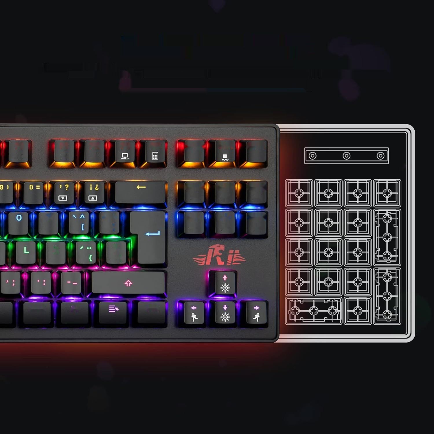 Rii RK908 Hiszpańska klawiatura mechaniczna QWERTY do gier - Czarna