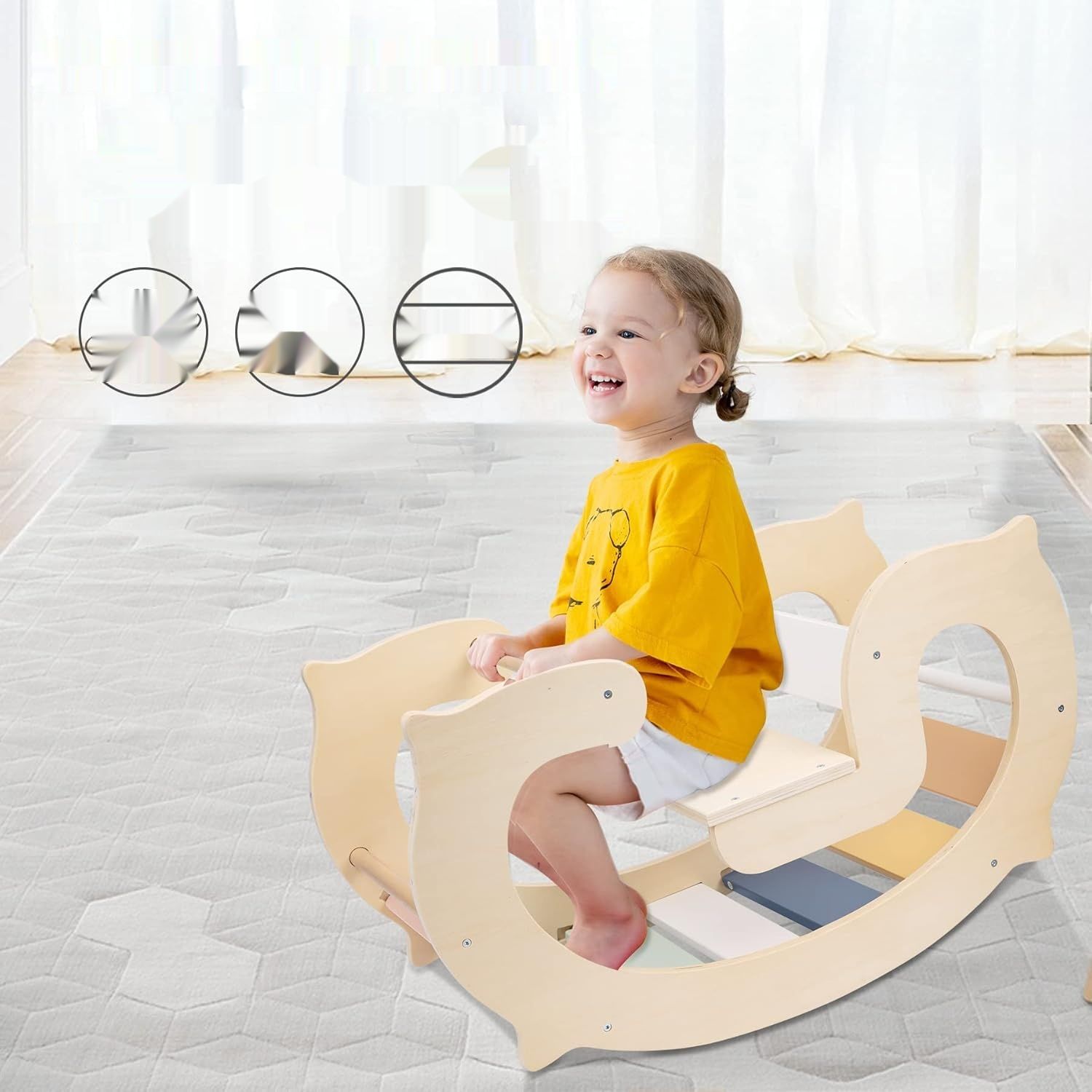Labebe Montessori Wspinający się Łuk i Trójkąt Macaroon, Drewniany Bujak od 1 roku.