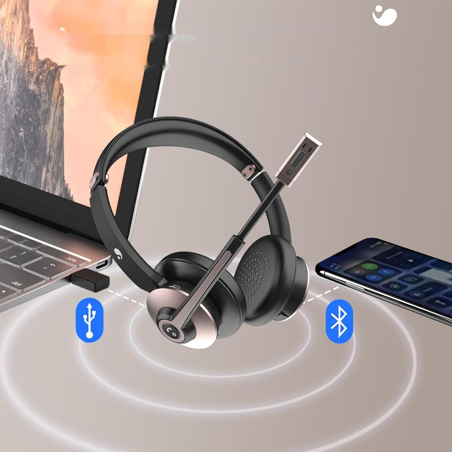 Earbay Zestaw Słuchawkowy Bluetooth z Mikrofonem, Redukcja Szumów, Różowe Złoto
