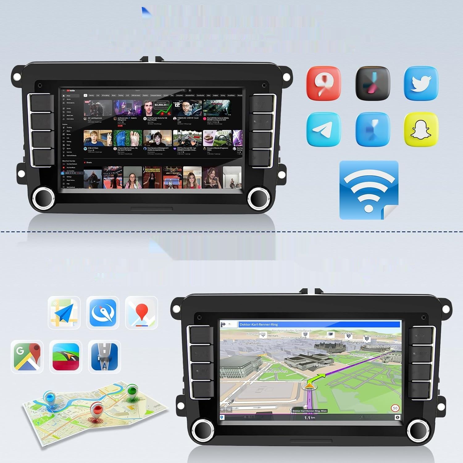 Radio samochodowe 2 DIN Android 13 z Carplay, GPS, BT, Canbus + kamera AHD