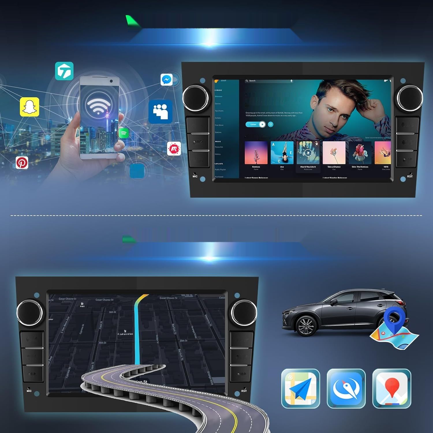 Radio samochodowe Android 13 do Opel Astra Antara Vectra Corsa Vivaro, 7&quot; ekran dotykowy, bezprzewodowy Carplay, Bluetooth, WiFi/GPS-NAV.