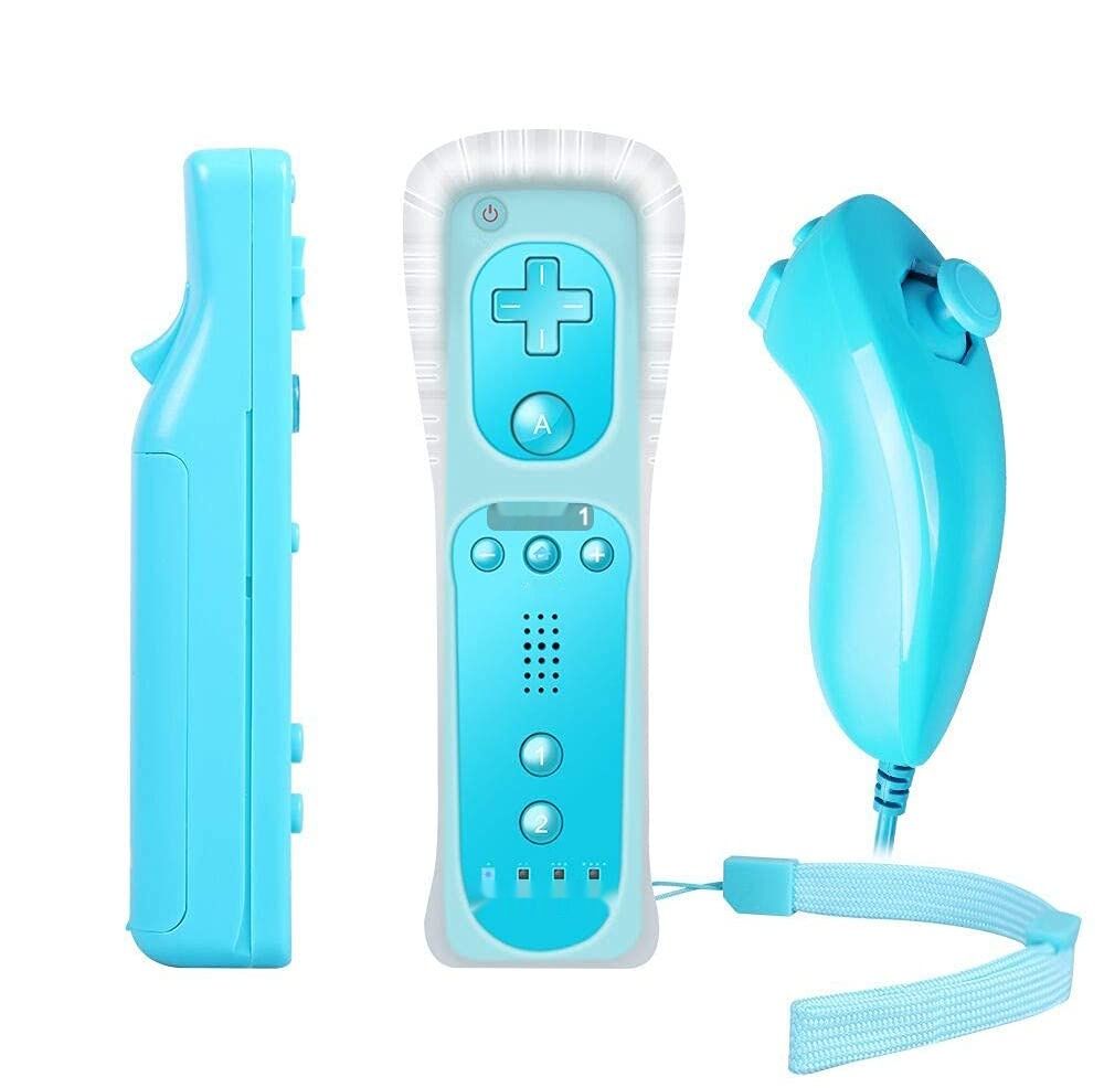 Controller dla Nintendo Wii, Wii U, z Motion Plus, Nunchuck i etui, Niebieski