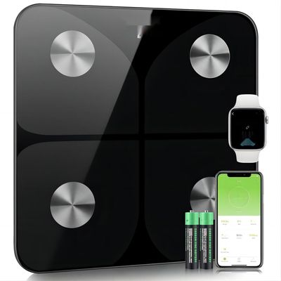 Waga osobista cyfrowa z aplikacją, Bluetooth, pomiar tkanki tłuszczowej, BMI.