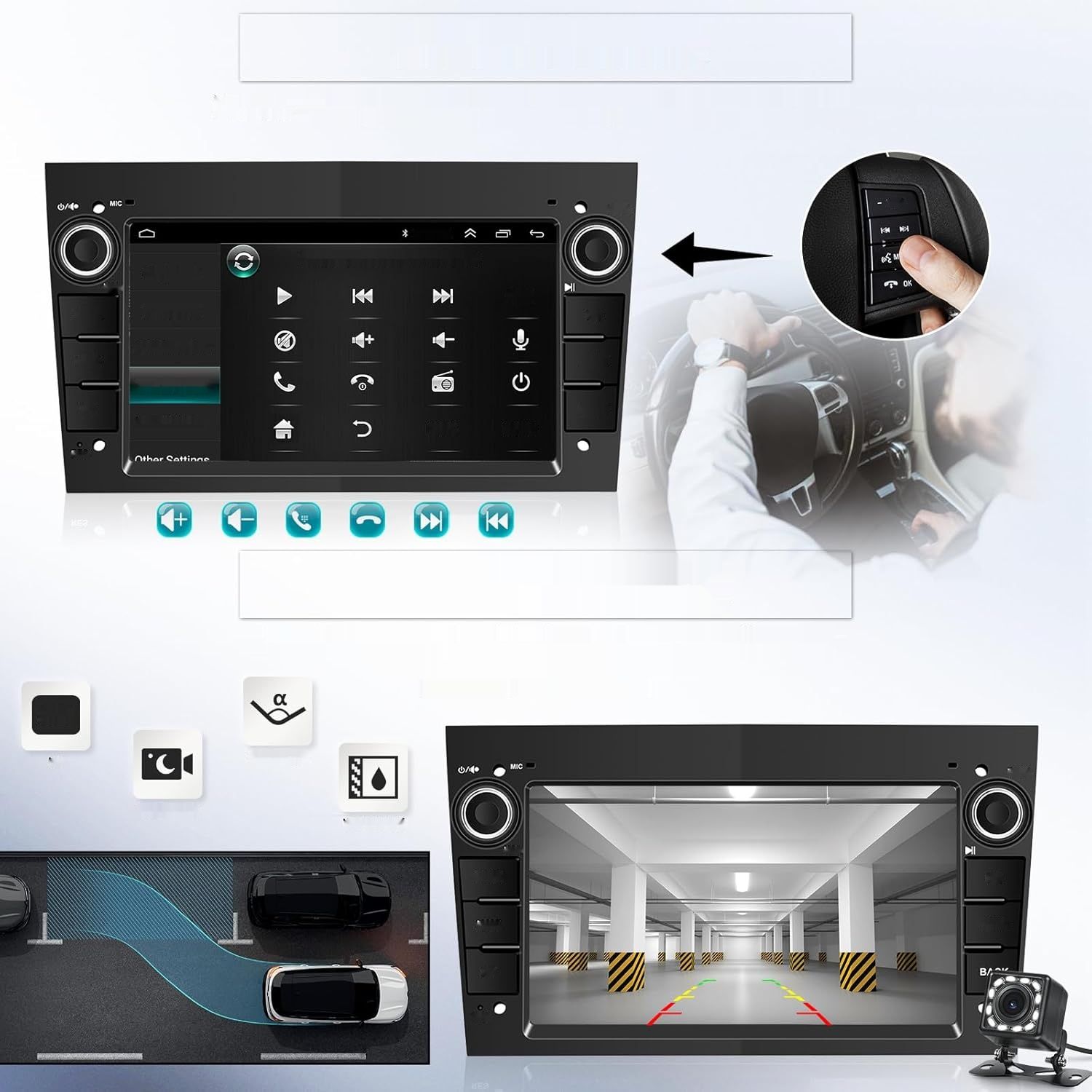 Android 13 Radio do Opel: 7&quot; HD, Mirror Link, Bluetooth, GPS, WiFi, Kamera.