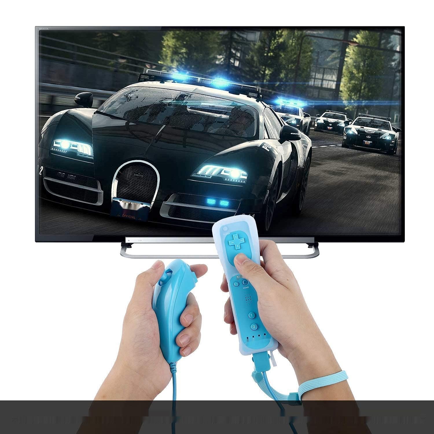 Controller dla Nintendo Wii, Wii U, z Motion Plus, Nunchuck i etui, Niebieski