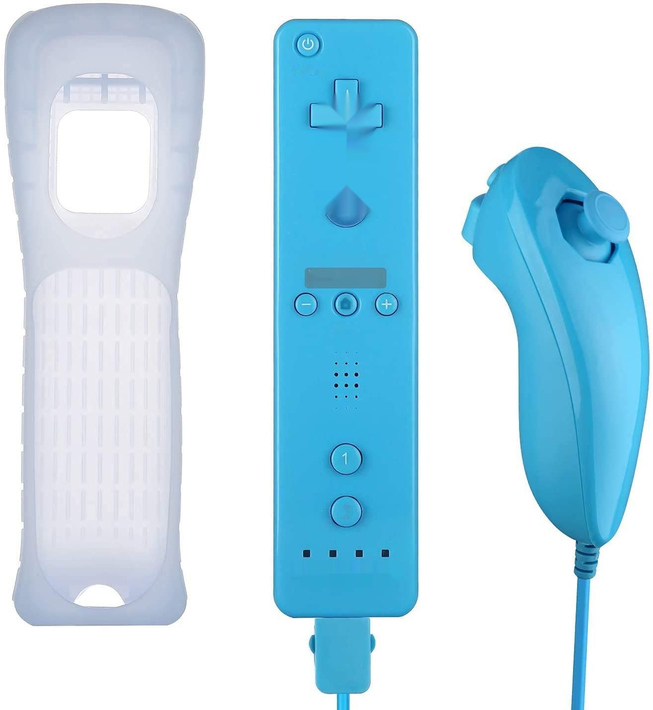 Controller dla Nintendo Wii, Wii U, z Motion Plus, Nunchuck i etui, Niebieski