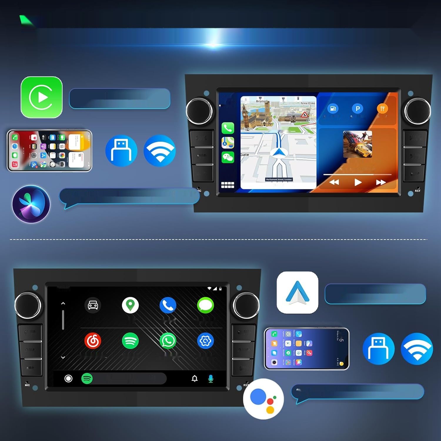 Radio samochodowe Android 13 do Opel Astra Antara Vectra Corsa Vivaro, 7&quot; ekran dotykowy, bezprzewodowy Carplay, Bluetooth, WiFi/GPS-NAV.
