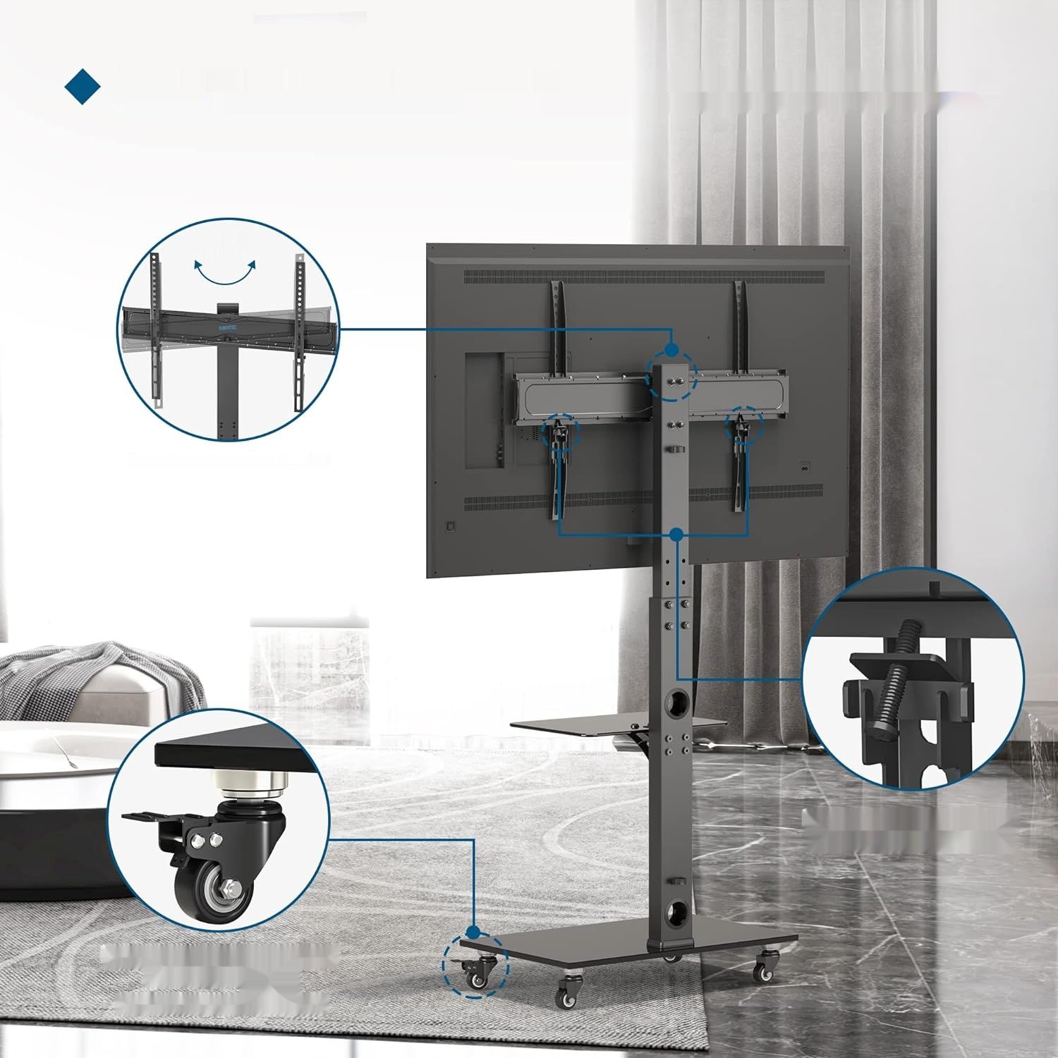BONTEC Stojak na TV 30-70&quot;, 40 kg, 6 regulacji, 2 półki, VESA 600x400 mm