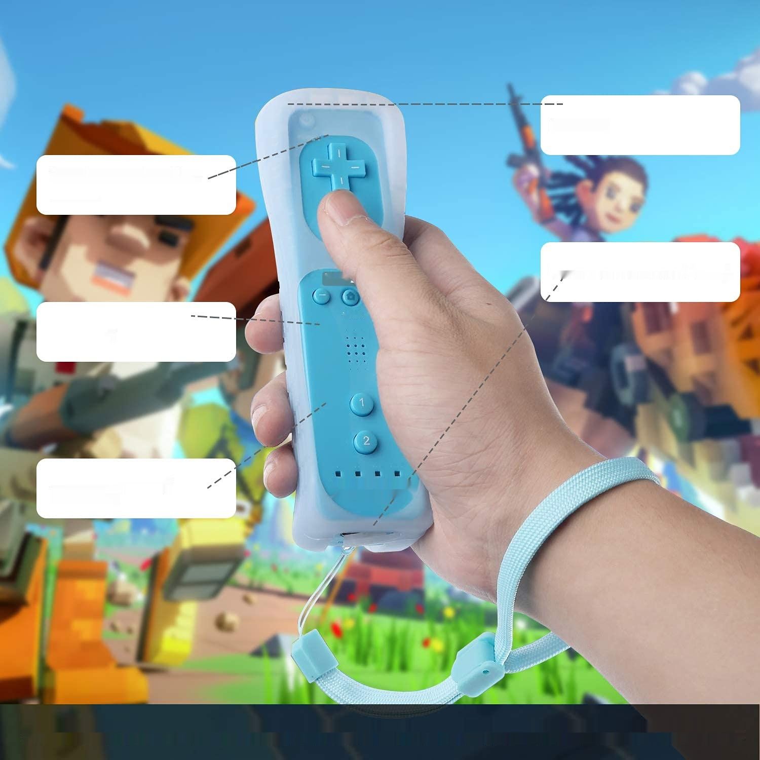 Controller dla Nintendo Wii, Wii U, z Motion Plus, Nunchuck i etui, Niebieski