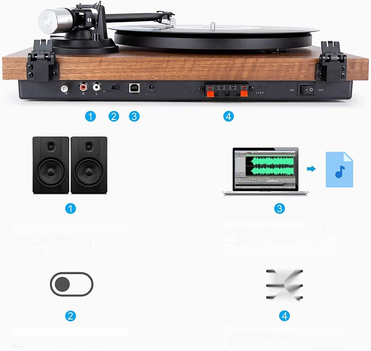 1 BY ONE Bluetooth Turntable Hi-Fi z głośnikami 36 W, gramofon winylowy