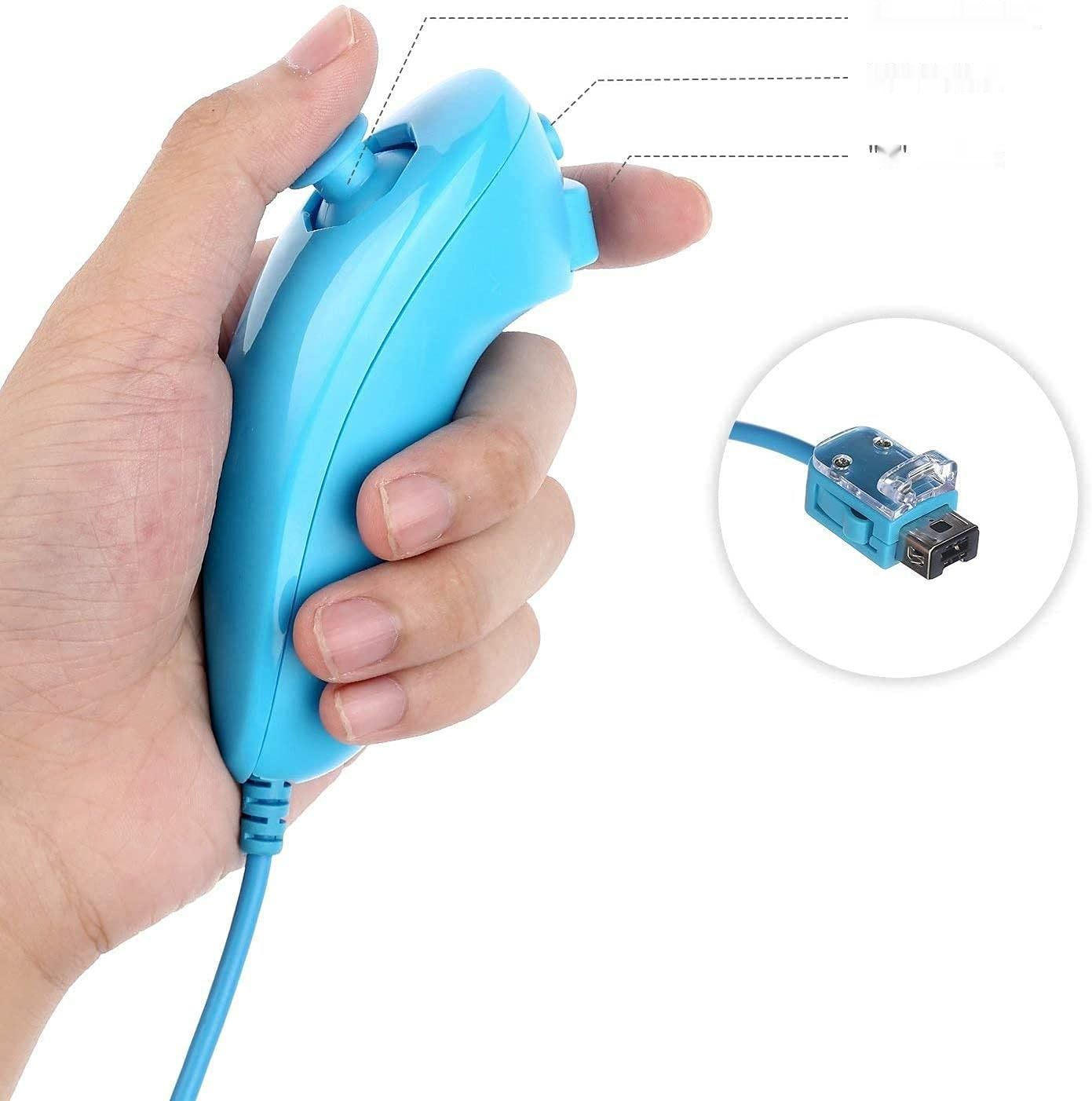 Controller dla Nintendo Wii, Wii U, z Motion Plus, Nunchuck i etui, Niebieski