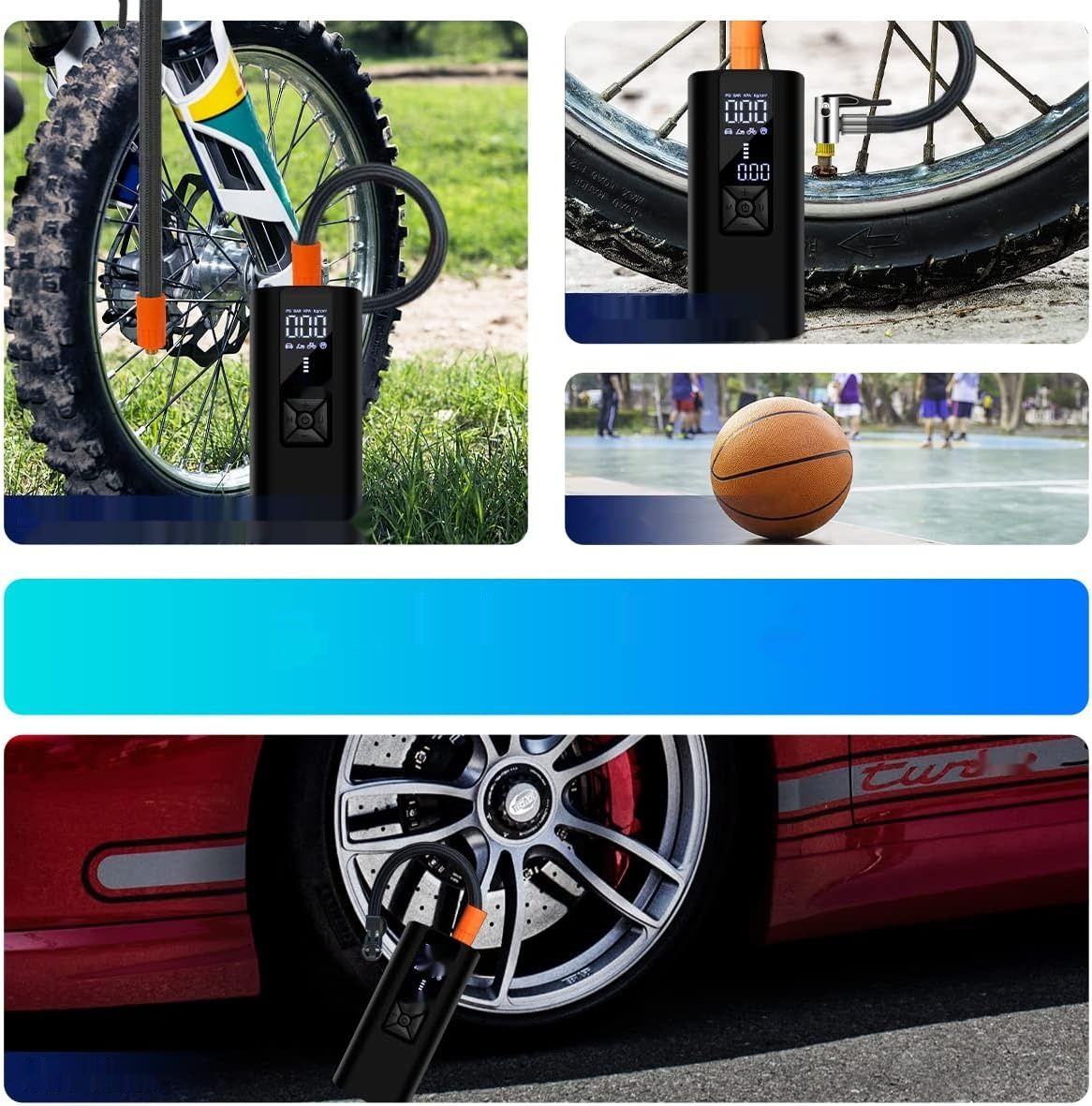 Pompka Rowerowa 8000mAh, USB-C, Power Bank, 150PSI do Samochodów, Rowerów