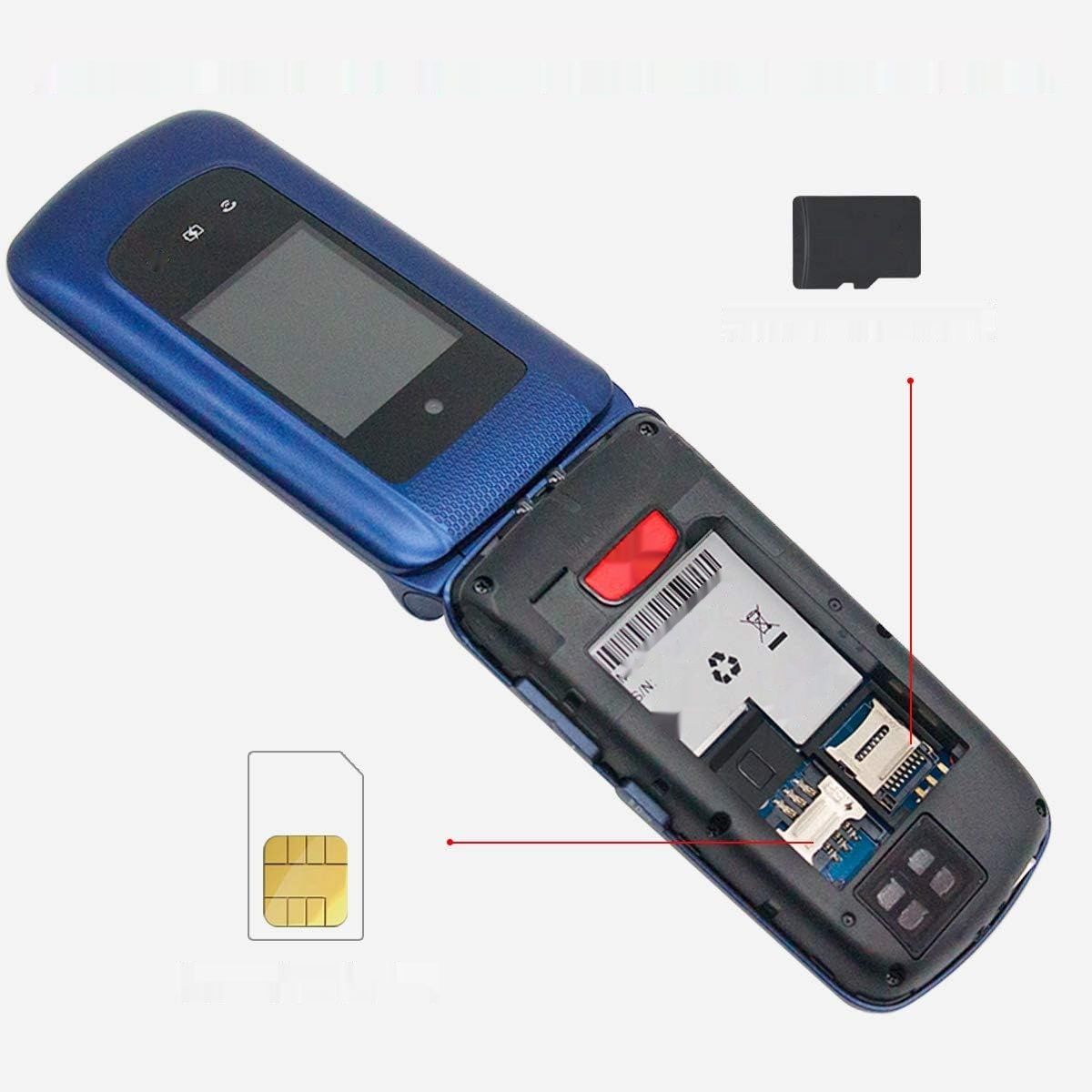 Telefon komórkowy GSM Senior, składany, duże klawisze, połączenie alarmowe, Dual SIM, niebieski