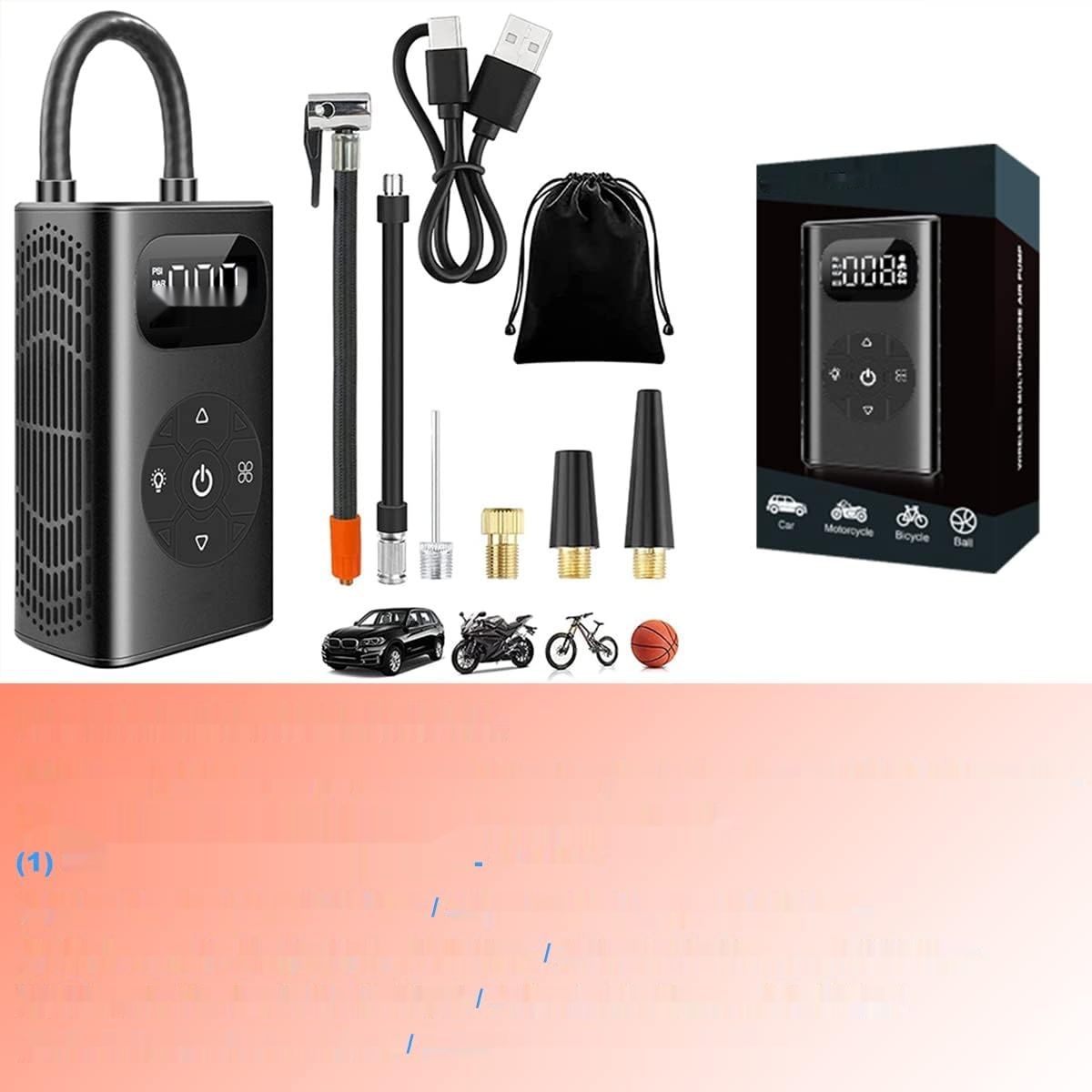 yanace 10,3 Barra Elektryczna Pompa Rowerowa, Bateria 6000 mAh, LED