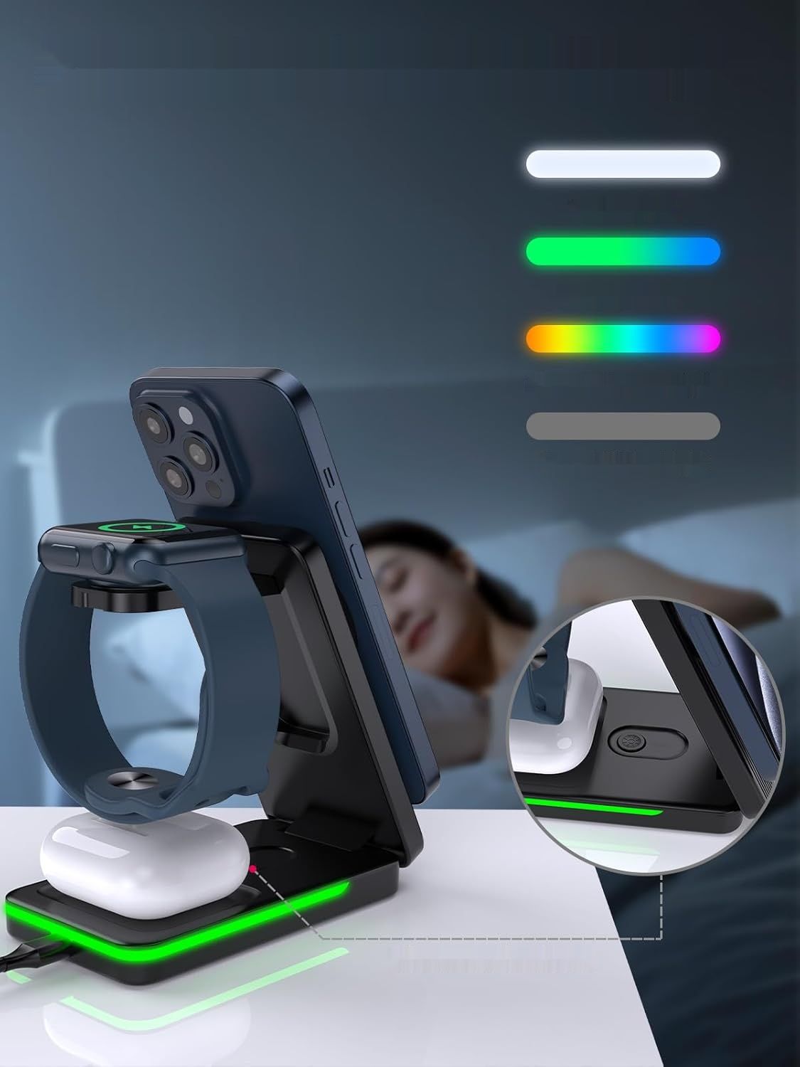 NeotrixQI Ładowarka MagSafe 15W, szybkie ładowanie, składana, do iPhone, Apple Watch, AirPods