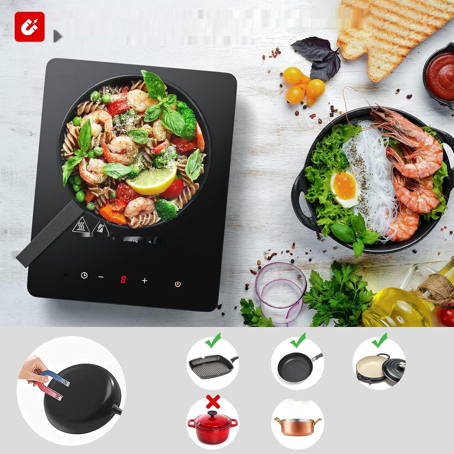 IsEasy Płyta Indukcyjna 1 Palnik 2100 W, 28 cm, 9 Ustawień Grzania, Czarna