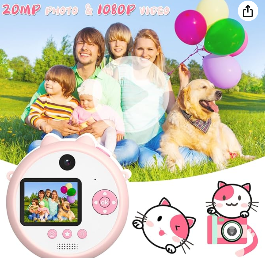 Uleway Aparat dla dzieci, ULEWAY 8X Zoom Selfie Wideo Aparat fotograficzny dla dzieci ze wsparciem, 20MP 1080P HD