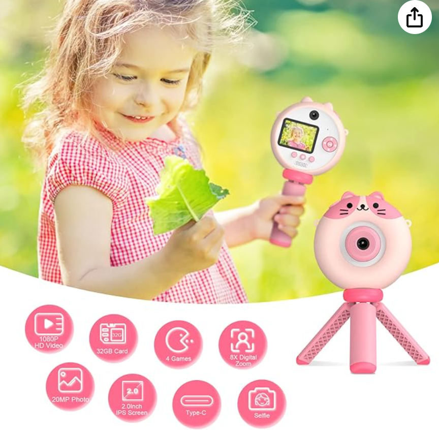 Uleway Aparat dla dzieci, ULEWAY 8X Zoom Selfie Wideo Aparat fotograficzny dla dzieci ze wsparciem, 20MP 1080P HD