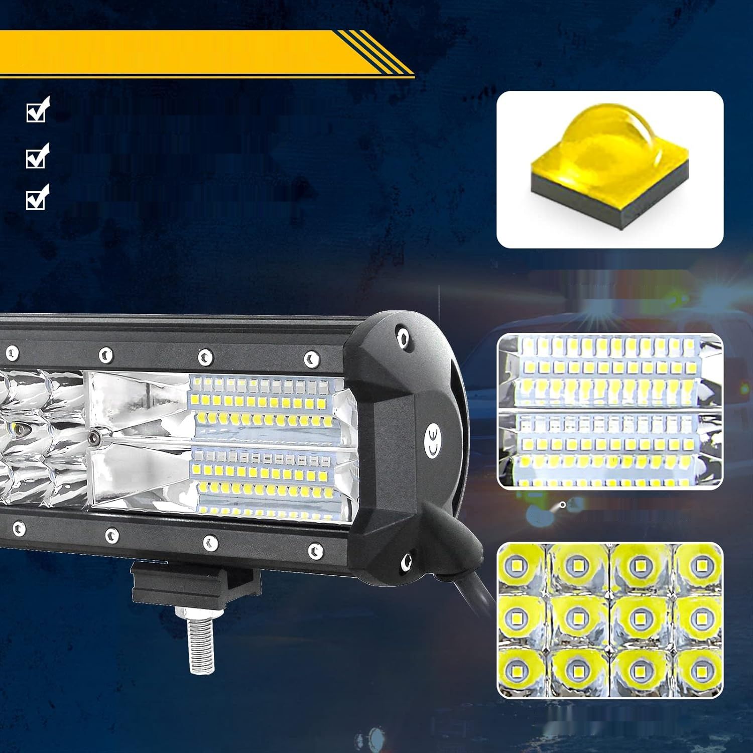 AUXTINGS 57 cm 22&quot; 324 W Potrójny Rząd LED Belka Robocza z przewodami