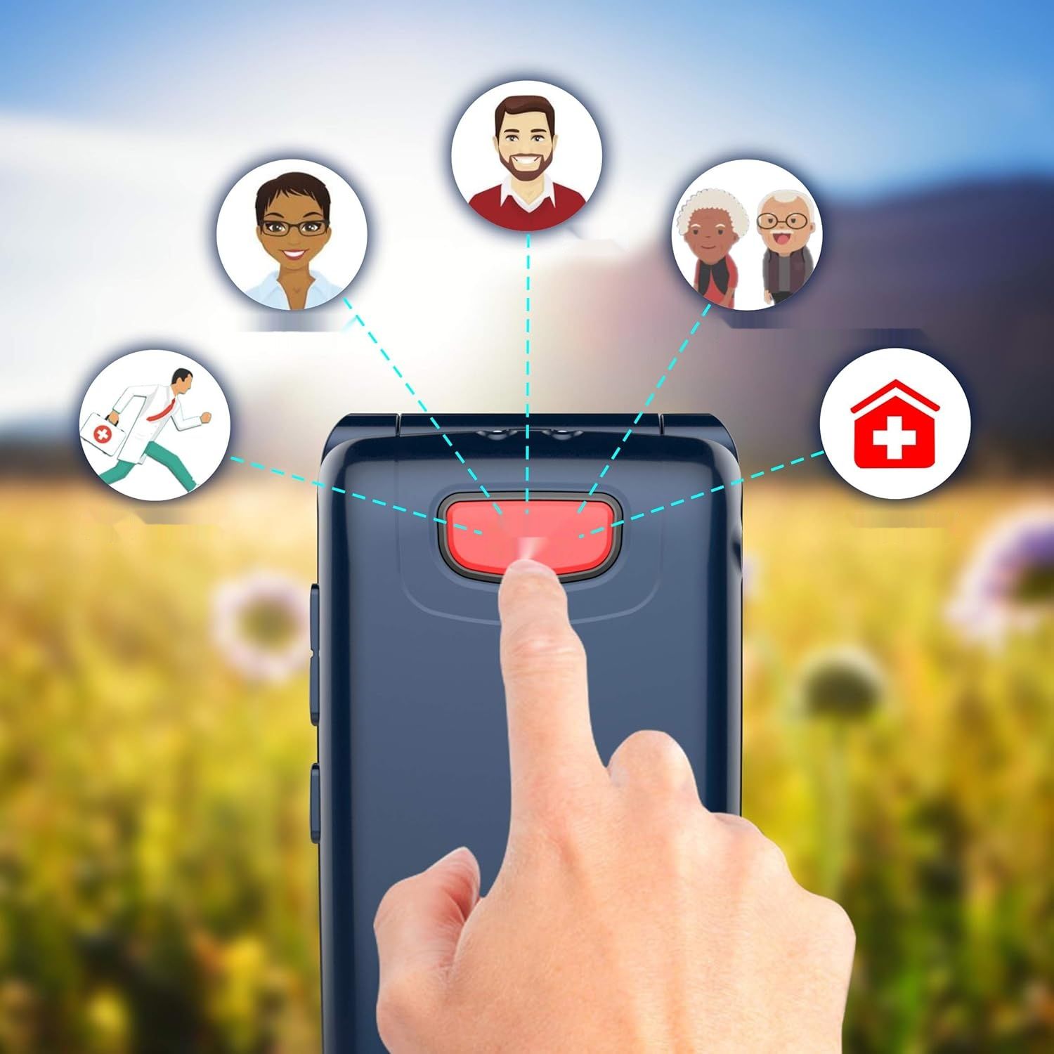 Telefon komórkowy GSM Senior, składany, duże klawisze, połączenie alarmowe, Dual SIM, niebieski