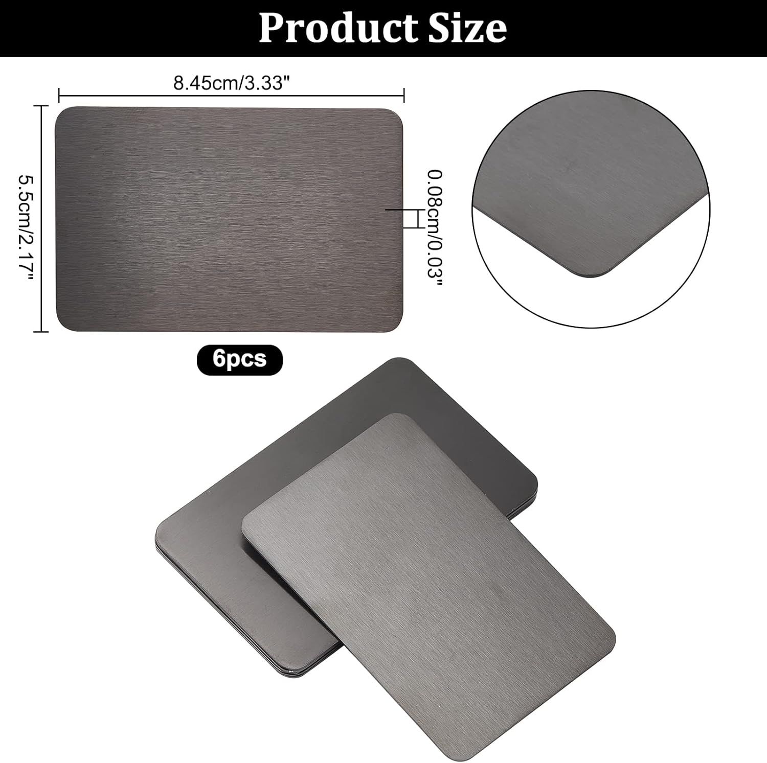 nbeads Zestaw 6 Czarnych Metalowych Wizytówek, 8.5x5.5 cm, 0.8 mm Grubości