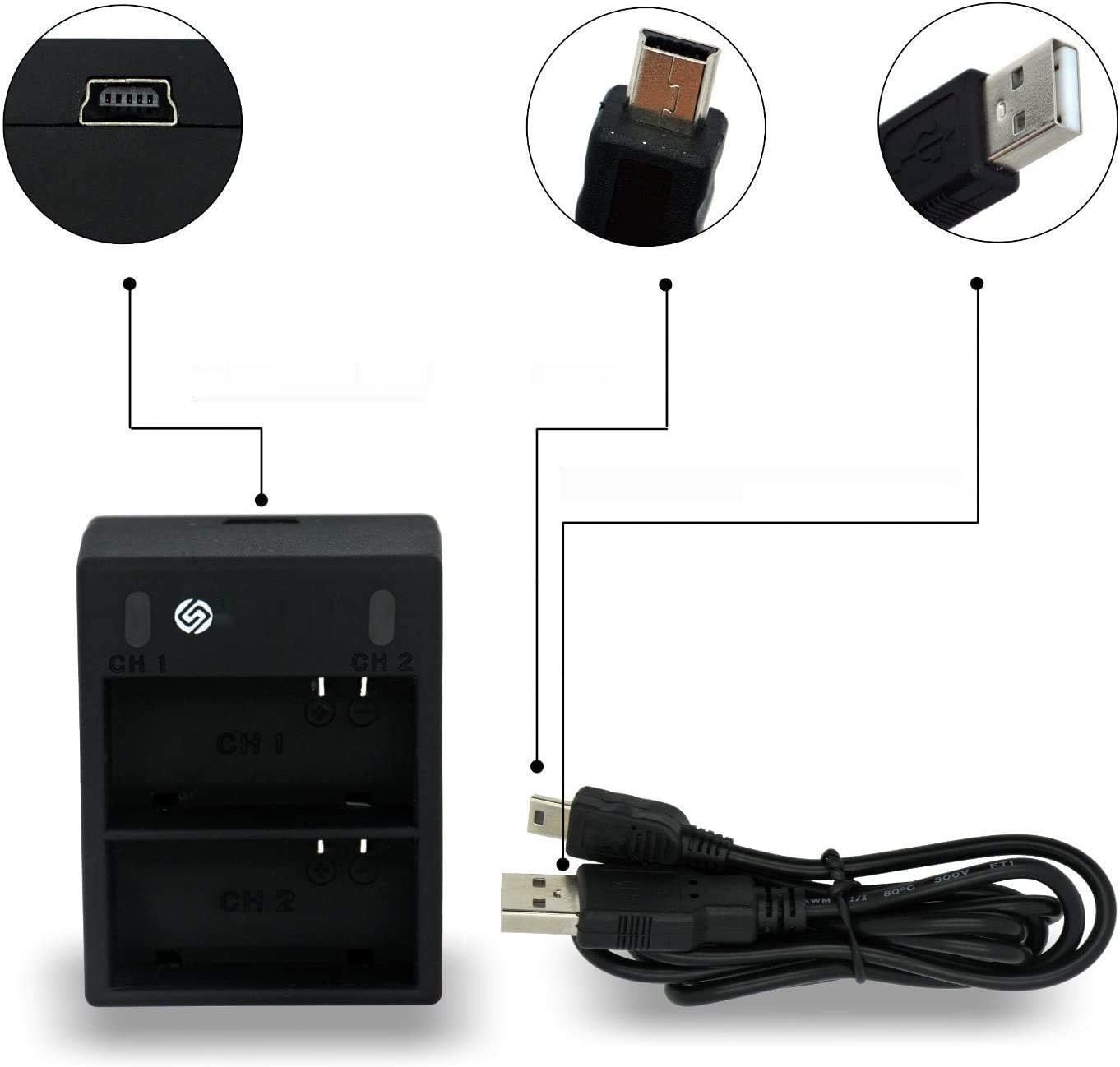 Smatree podwójna ładowarka z kablem USB do baterii GoPro HERO3+, HERO3