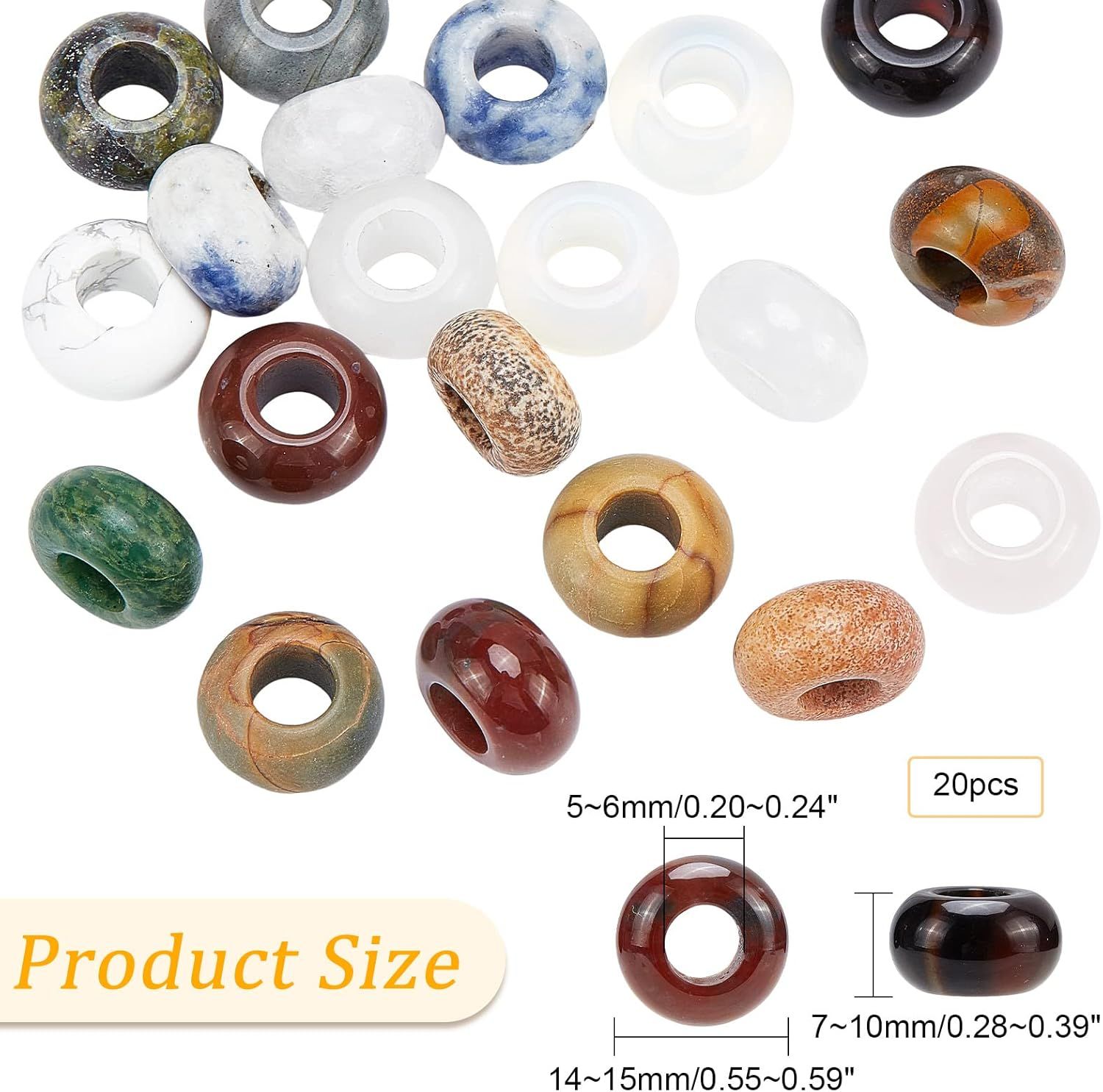 NBEADS 20 szt. 14mm Europejskie Koraliki z Kamieni Szlachetnych, 5mm Duże Otwory