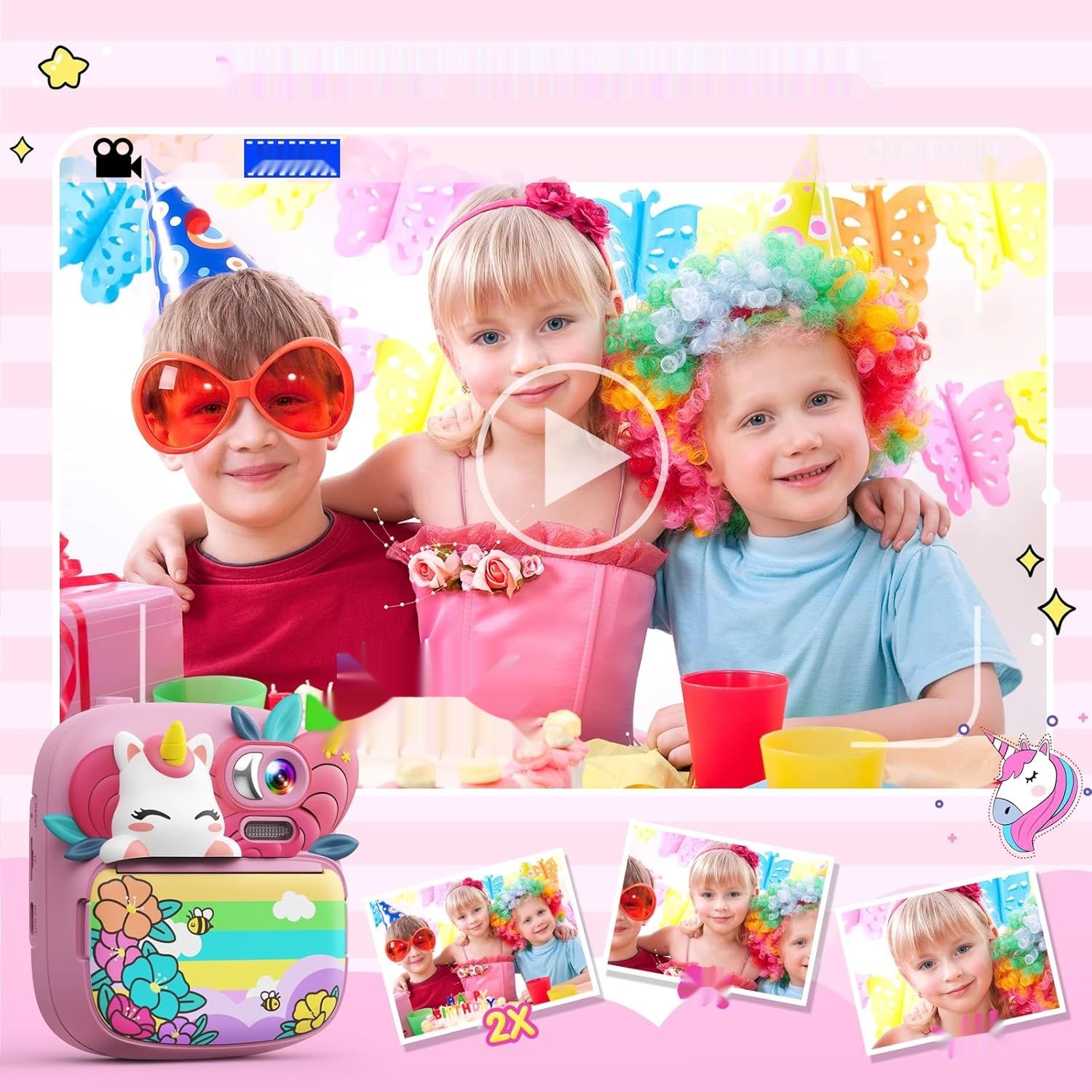 TIATUA Dziecięcy Aparat Natychmiastowy, 1080P, 2.4&quot;, Karta 32G, 3 Rolki Papieru
