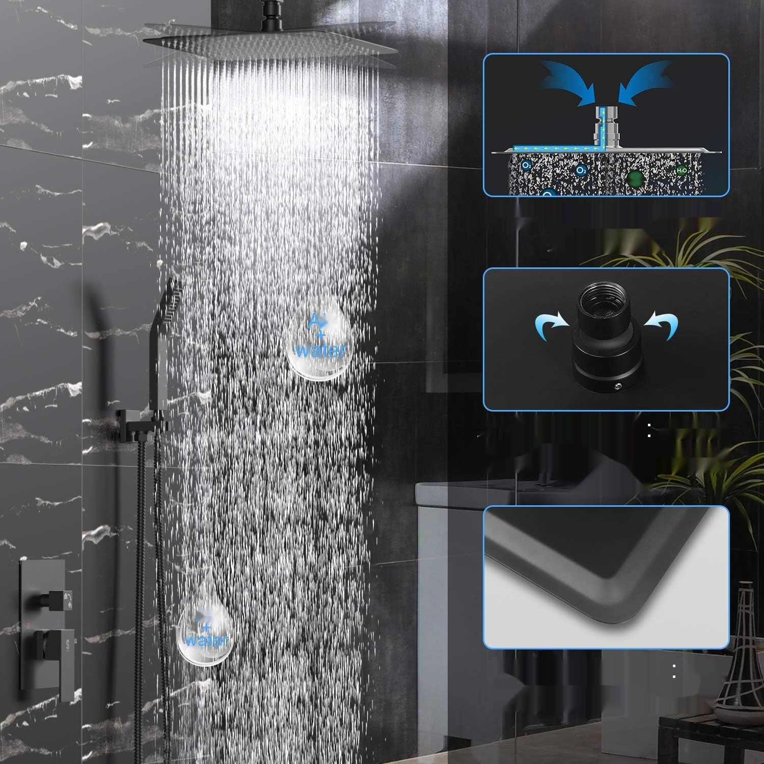 Rainsworth 12 cali luksusowy deszczownica, stal nierdzewna, matowa czerń