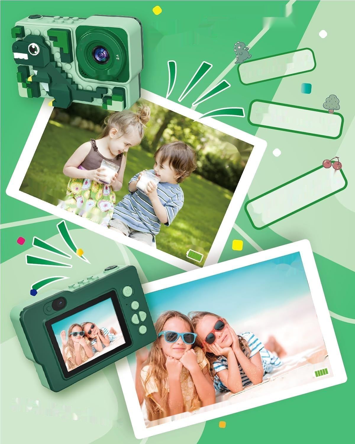Kiztoys Aparat dla dzieci 2,4 cala, 1080p HD, z kartą 32 GB, dla 6-latków
