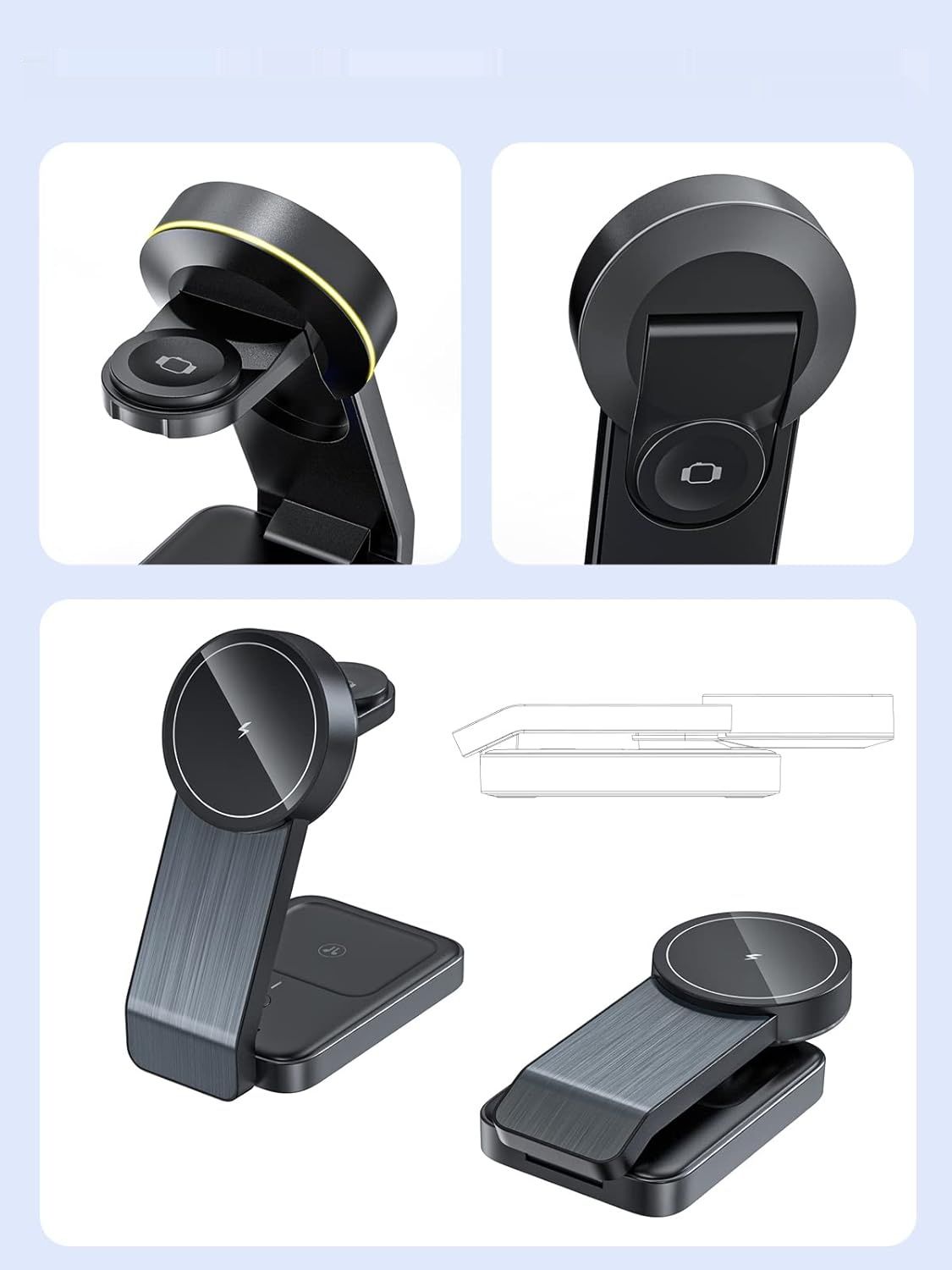Ładowarka indukcyjna, magnetyczna, 3 w 1, Apple Mag-Safe iPhone 15 14 13 Pro Max