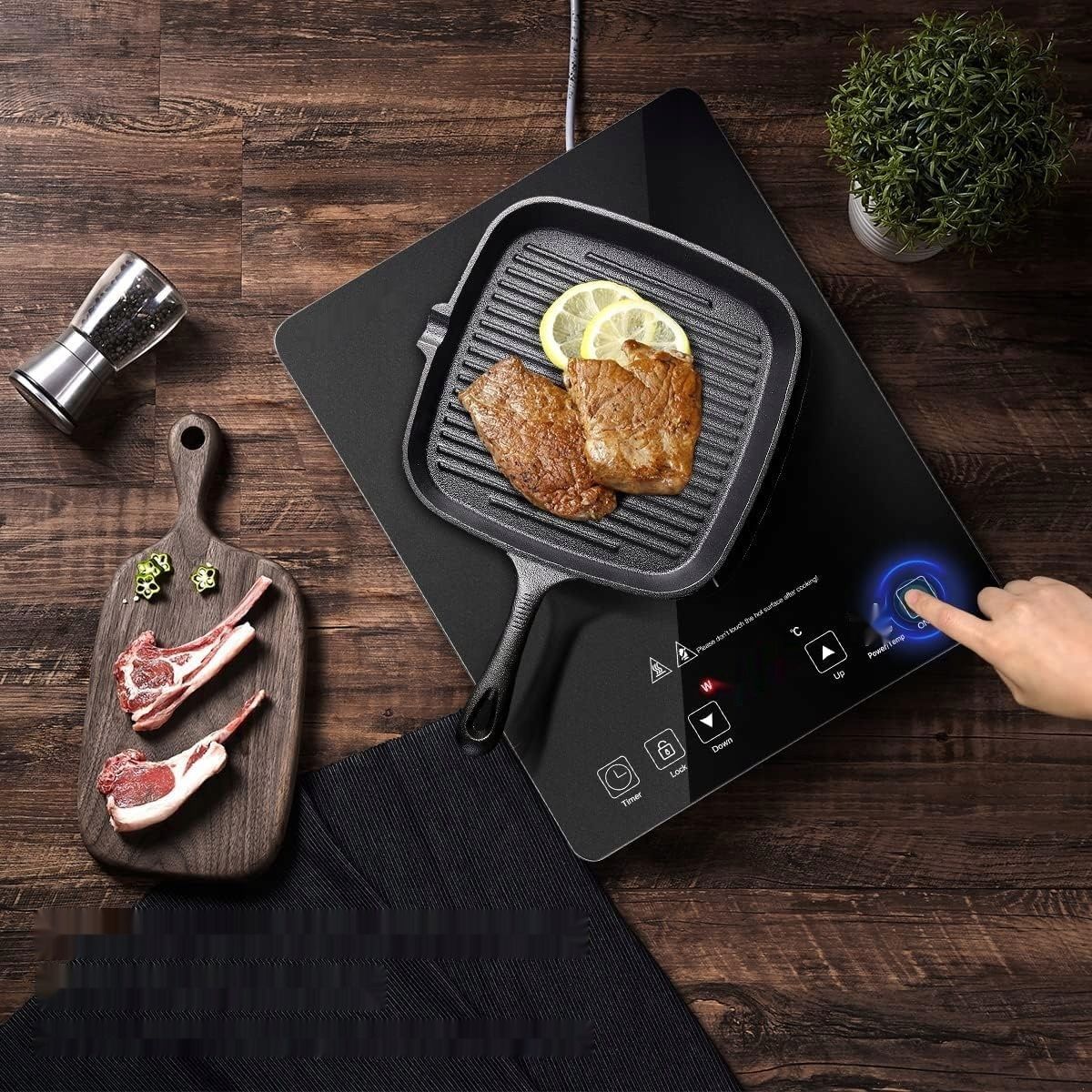 AMZCHEF Płyta Indukcyjna, 2000 W, 10 Poziomów Mocy, 3-Godzinny Timer, Czarn