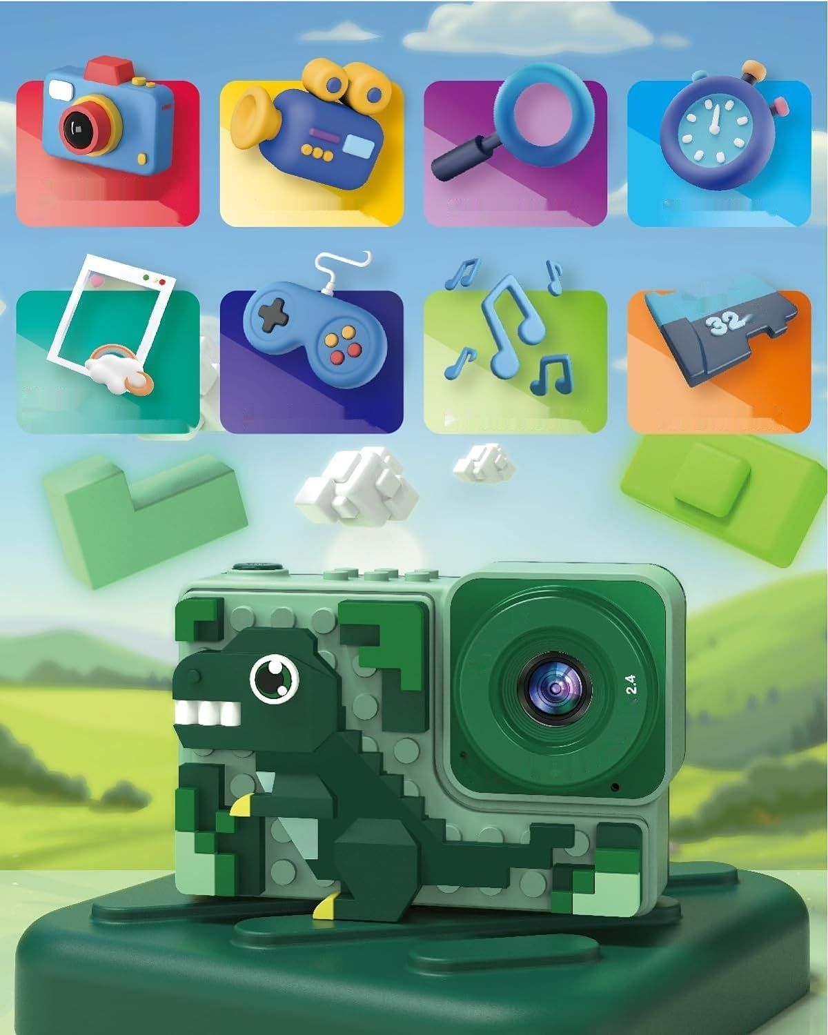 Kiztoys Aparat dla dzieci 2,4 cala, 1080p HD, z kartą 32 GB, dla 6-latków