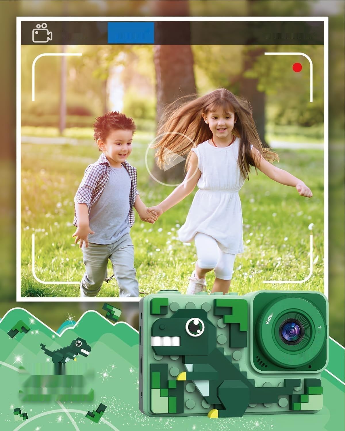 Kiztoys Aparat dla dzieci 2,4 cala, 1080p HD, z kartą 32 GB, dla 6-latków