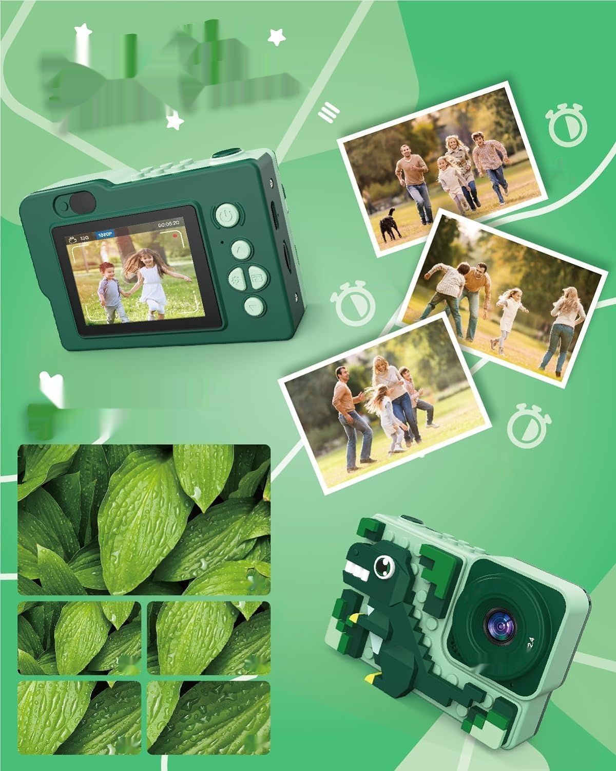 Kiztoys Aparat dla dzieci 2,4 cala, 1080p HD, z kartą 32 GB, dla 6-latków