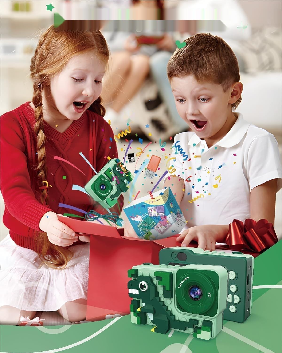 Kiztoys Aparat dla dzieci 2,4 cala, 1080p HD, z kartą 32 GB, dla 6-latków
