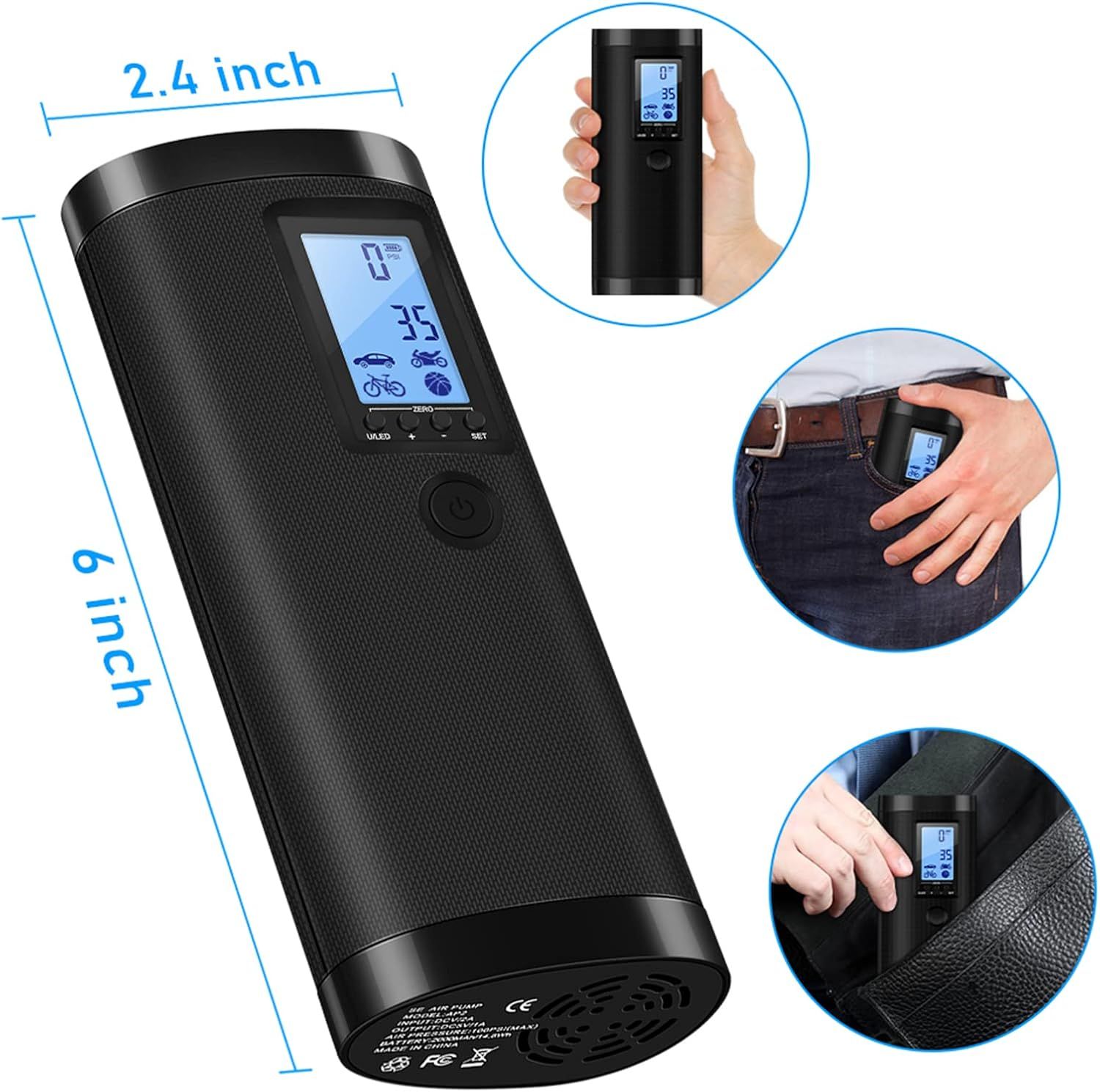 VEEAPE pompka powietrza 10,3 bar, 150 psi, LCD, LED, do auta i roweru