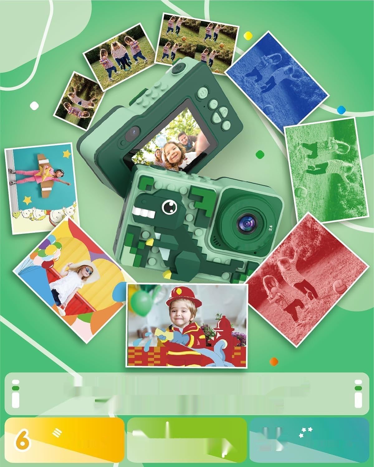 Kiztoys Aparat dla dzieci 2,4 cala, 1080p HD, z kartą 32 GB, dla 6-latków