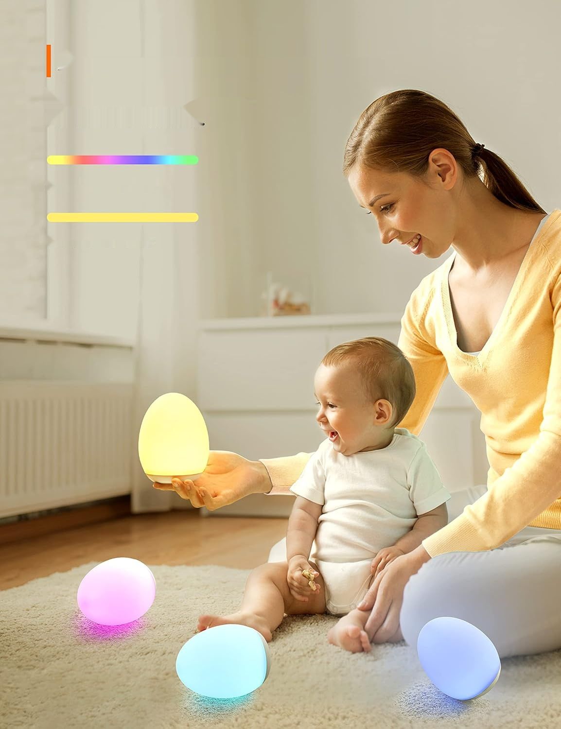 sympa Lampka nocna dla dzieci, ściemnianie, 8 kolorów, timer 1H, hak, USB-C