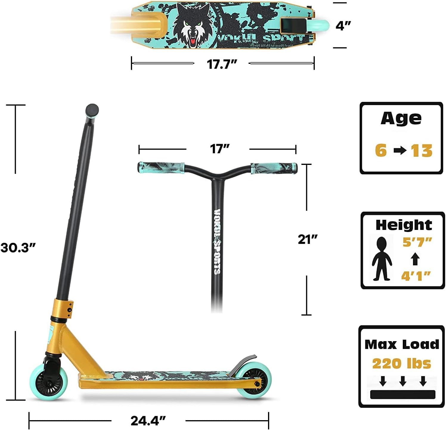 Stunt Scooter Joycruise Profi Scooters dla dzieci od 6 lat, 360° kierownica, 100mm koła