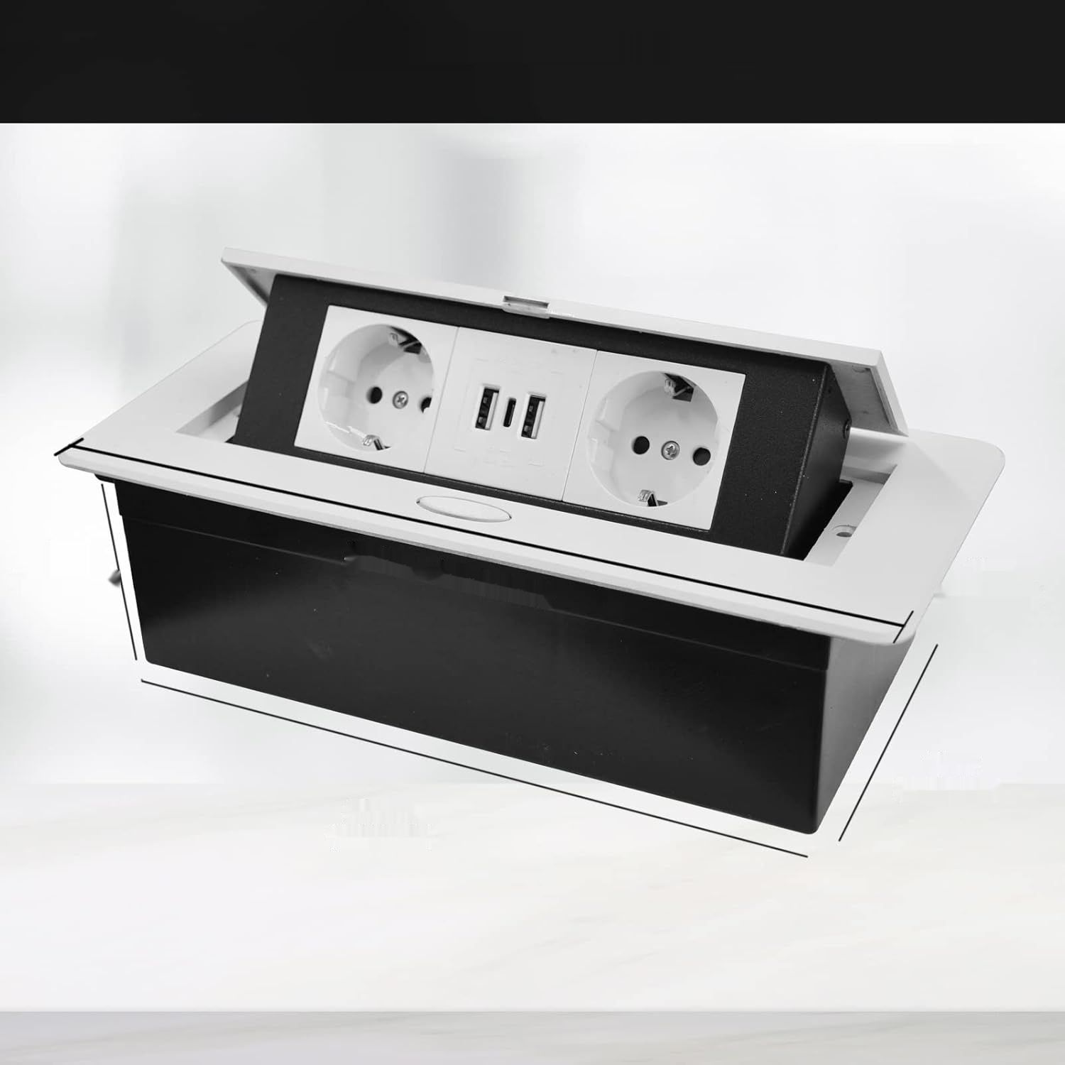 Simmpatuu Listwa zasilająca z 2 gniazdami oraz 2 USB + typ C, chowane gniazdko.