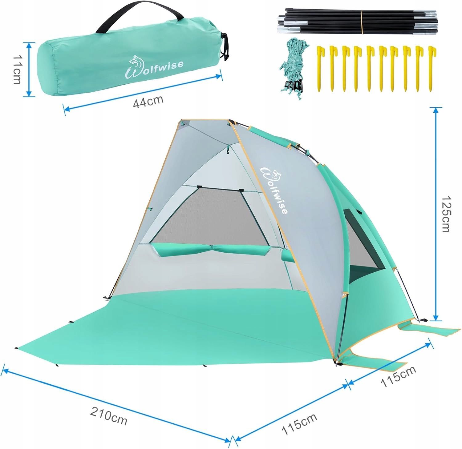 WolfWise Plażowy Namiot z Ochroną UV 50+ dla 2-3 Osób, Przenośny, Camping