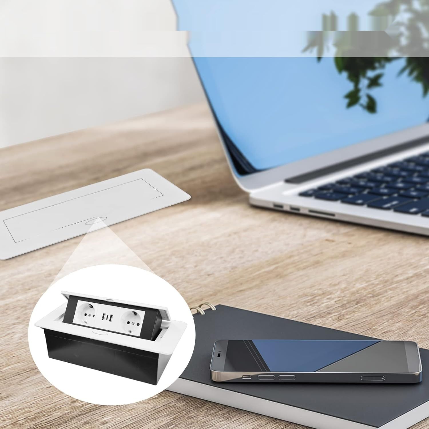 Simmpatuu Listwa zasilająca z 2 gniazdami oraz 2 USB + typ C, chowane gniazdko.