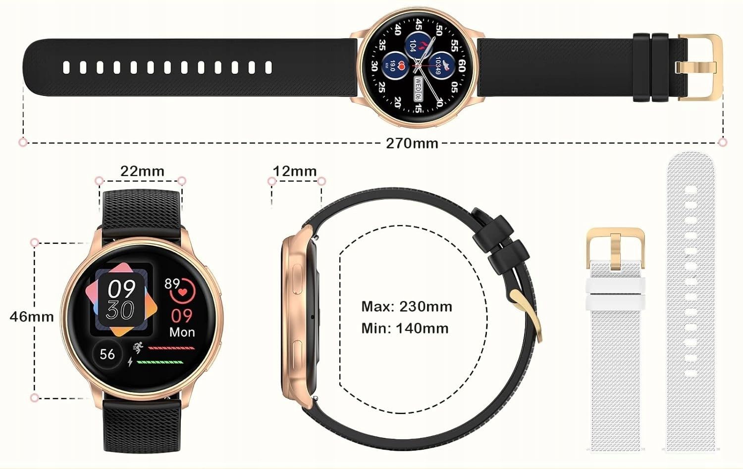 Smartwatch z funkcją telefonu, zegarek z dotykowym ekranem 1,32 cala, IP67.